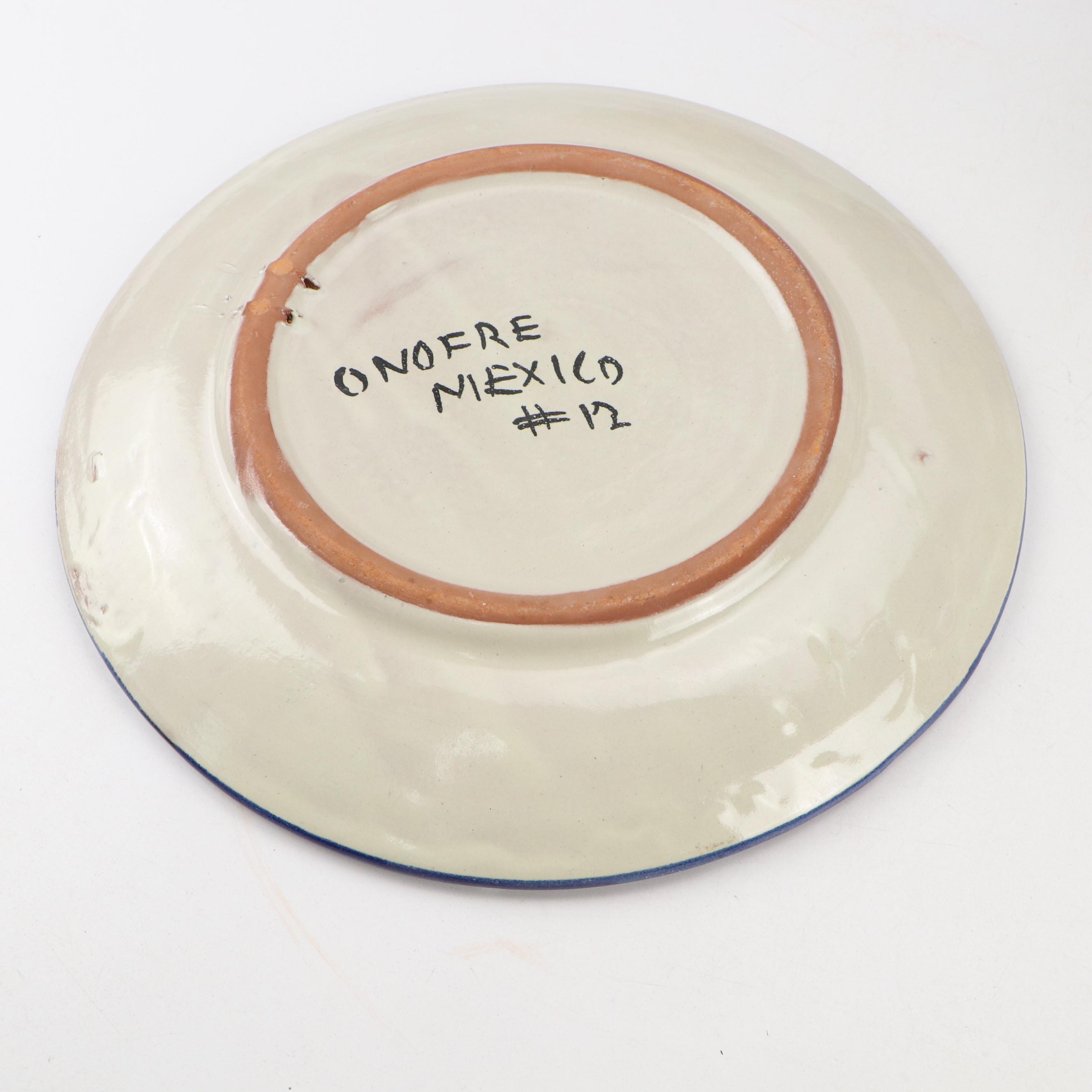 Hand-Painted Mexican Ceramic Dinner Plates and Planter