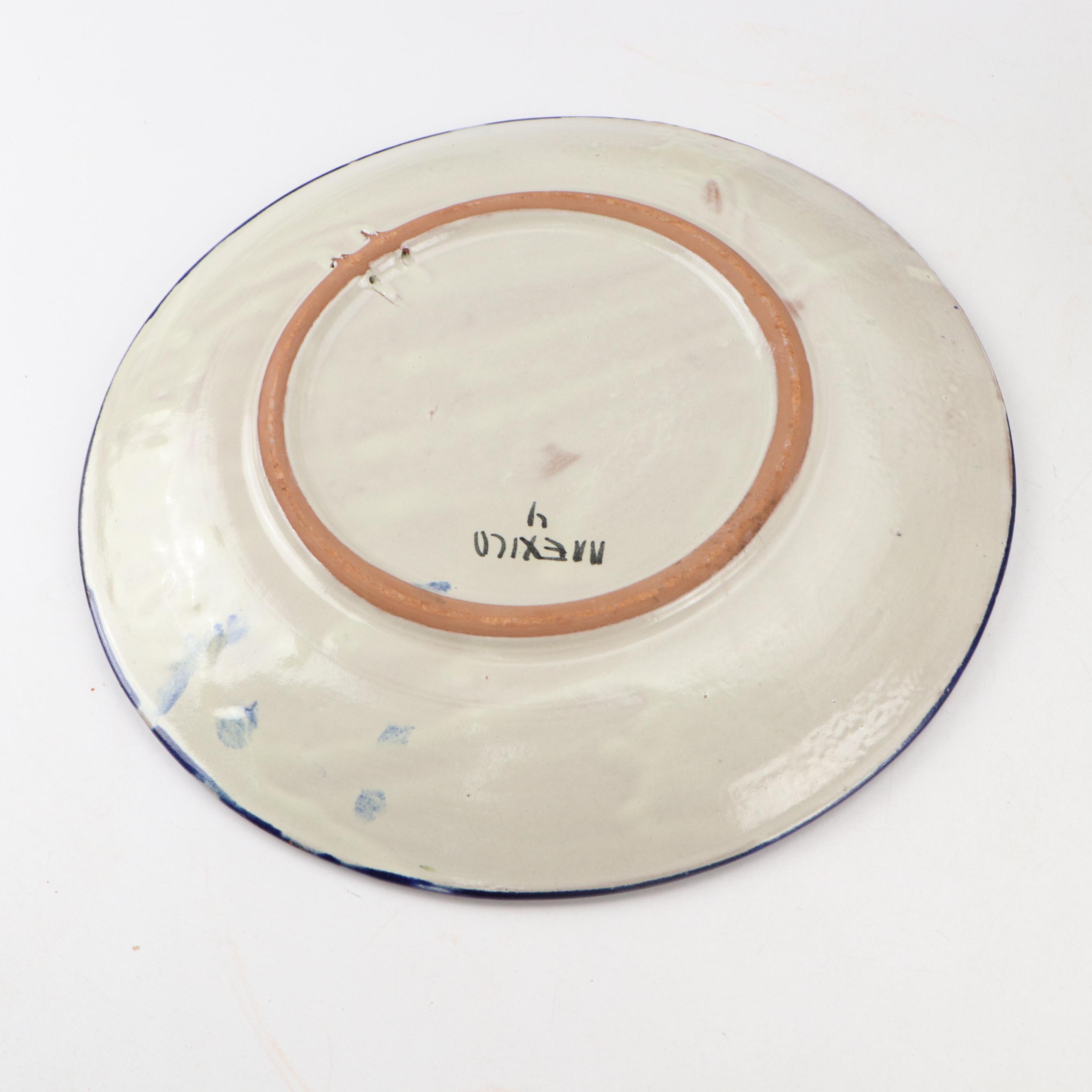 Hand-Painted Mexican Ceramic Dinner Plates and Planter