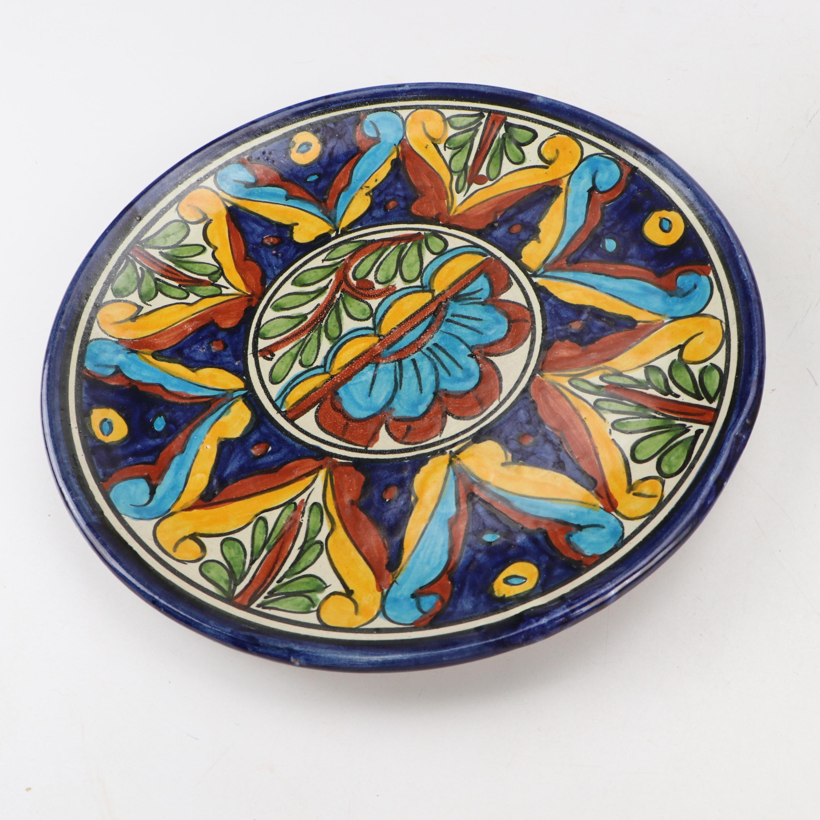 Hand-Painted Mexican Ceramic Dinner Plates and Planter