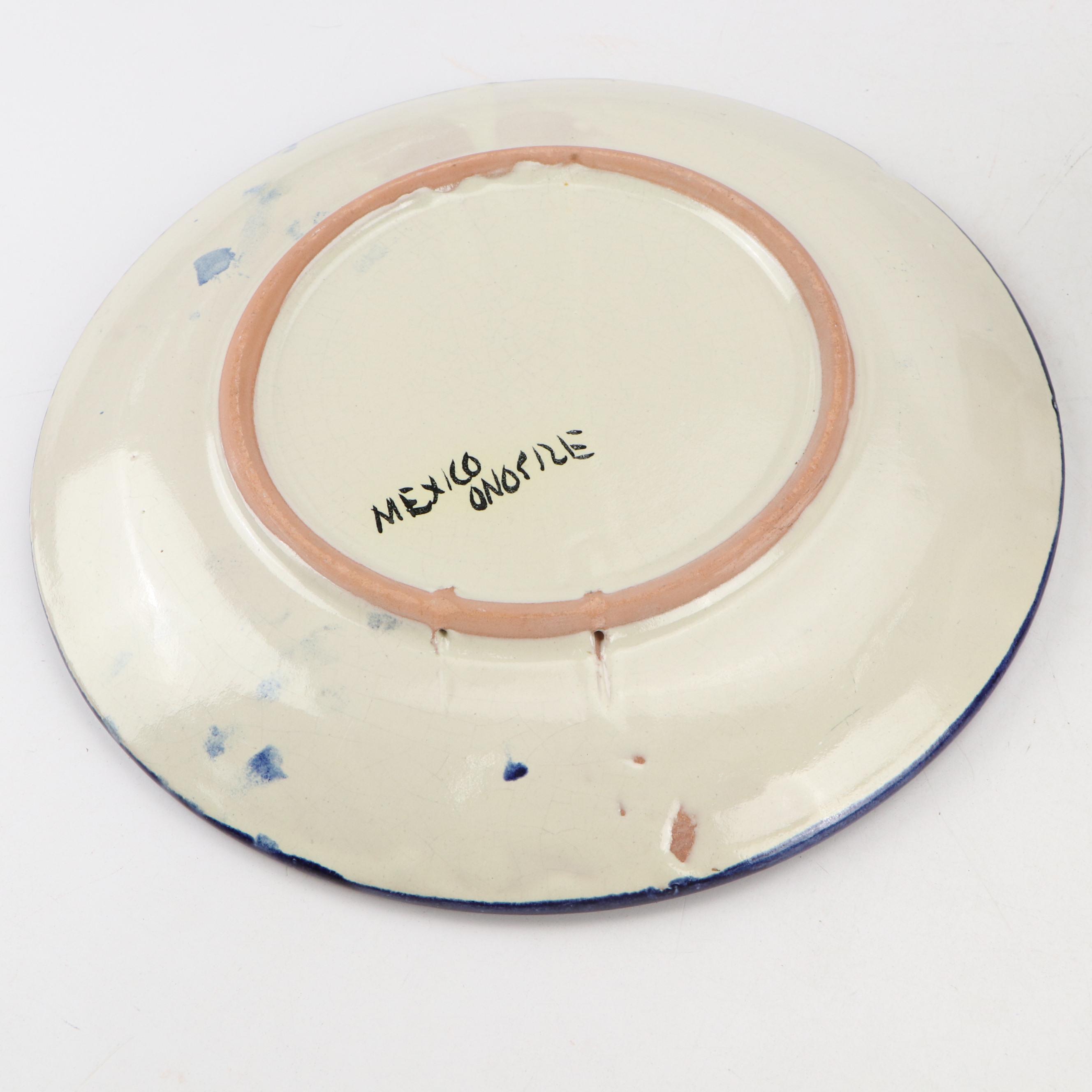 Hand-Painted Mexican Ceramic Dinner Plates and Planter
