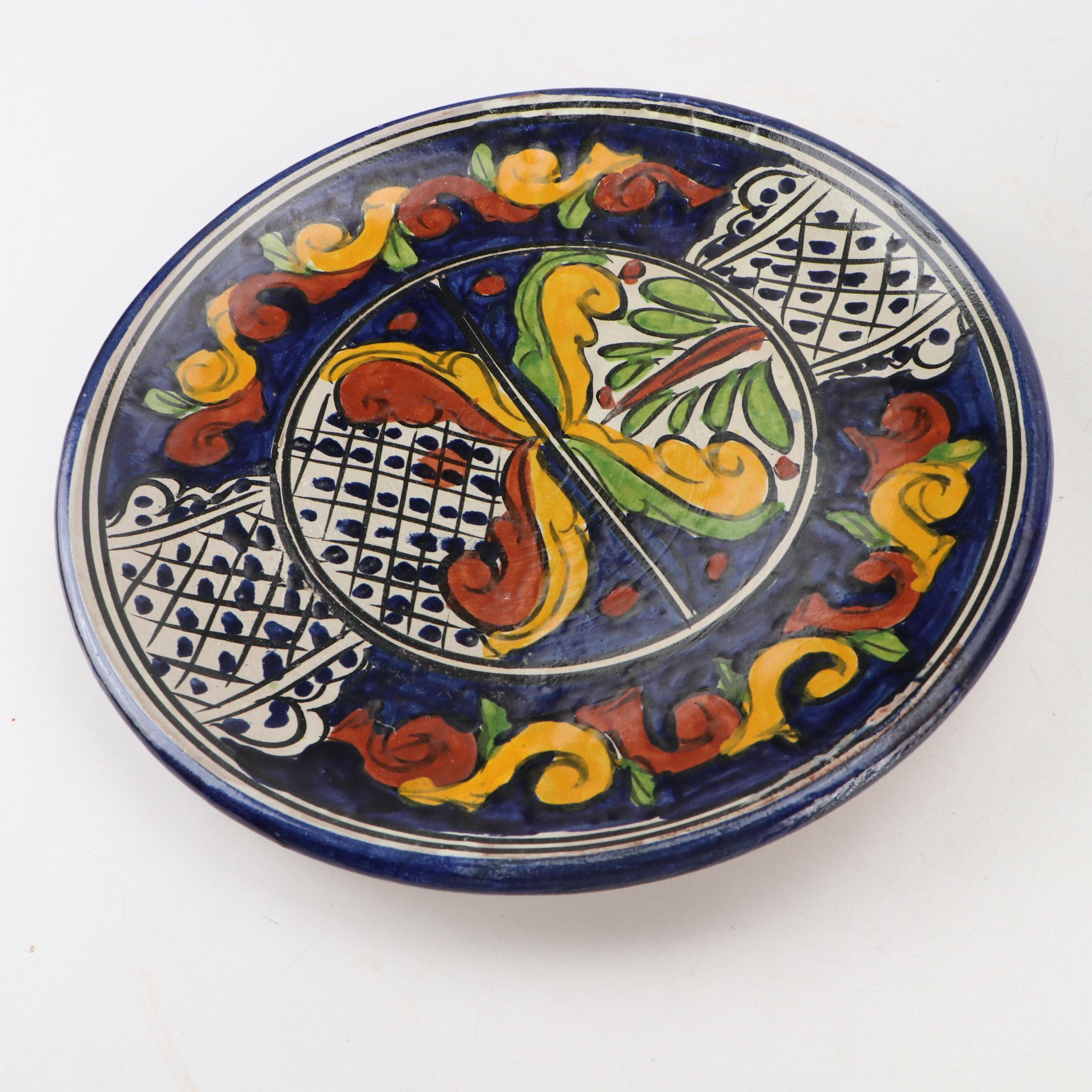 Hand-Painted Mexican Ceramic Dinner Plates and Planter