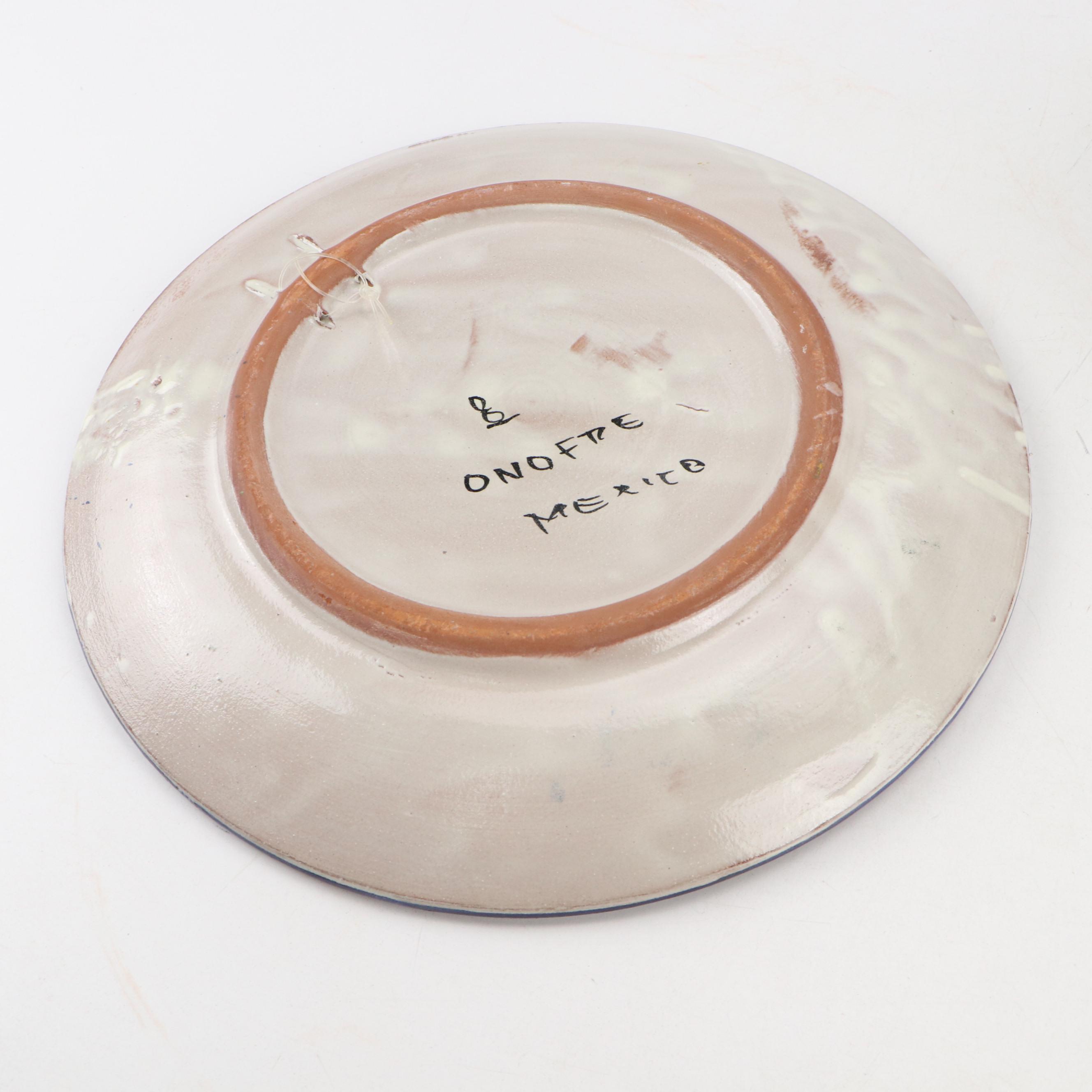 Hand-Painted Mexican Ceramic Dinner Plates and Planter