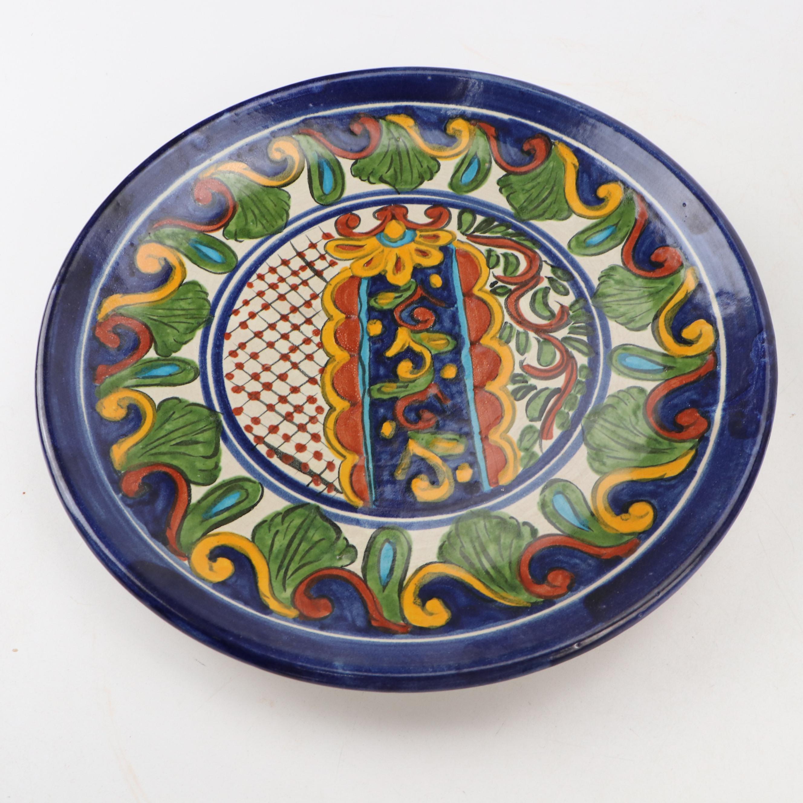 Hand-Painted Mexican Ceramic Dinner Plates and Planter