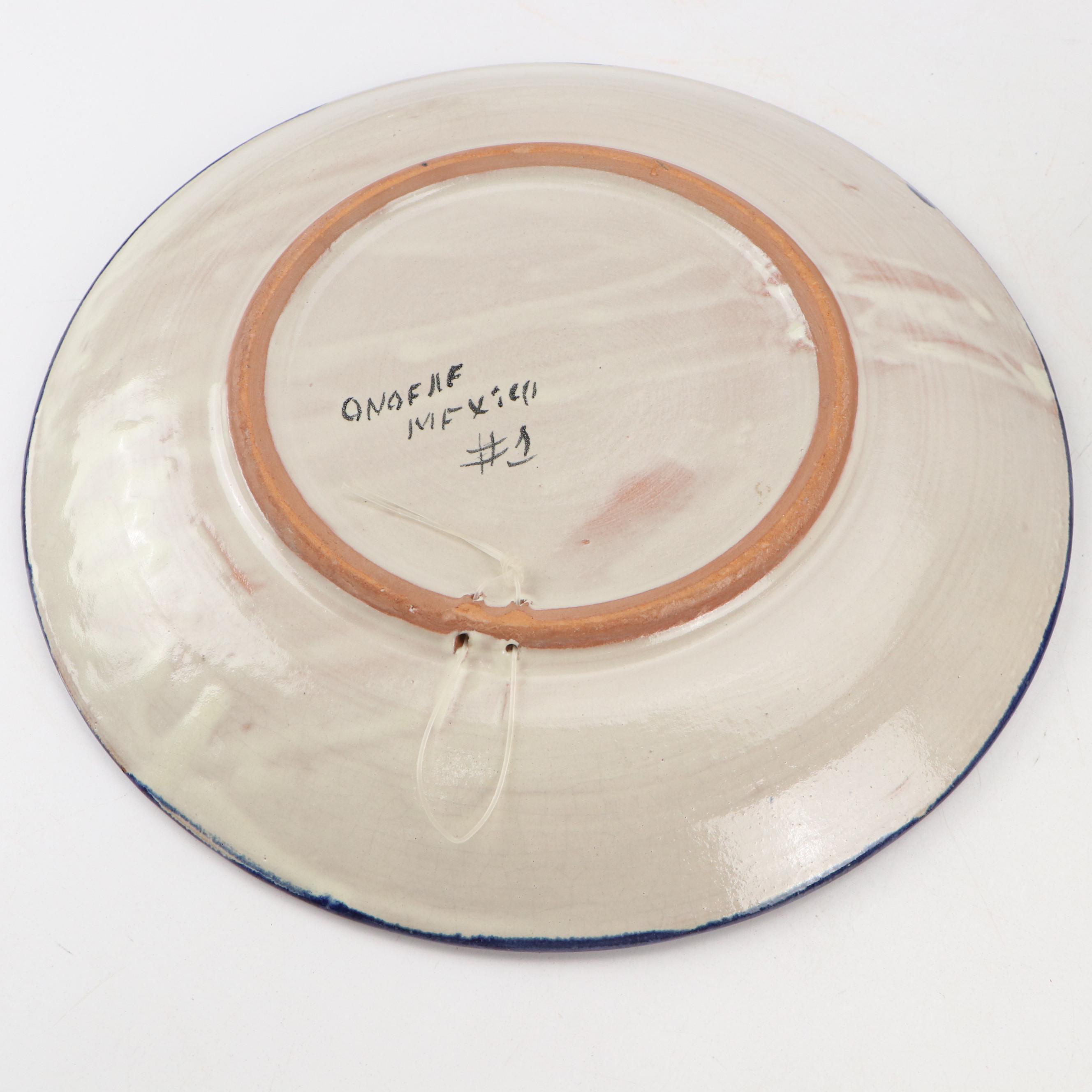 Hand-Painted Mexican Ceramic Dinner Plates and Planter