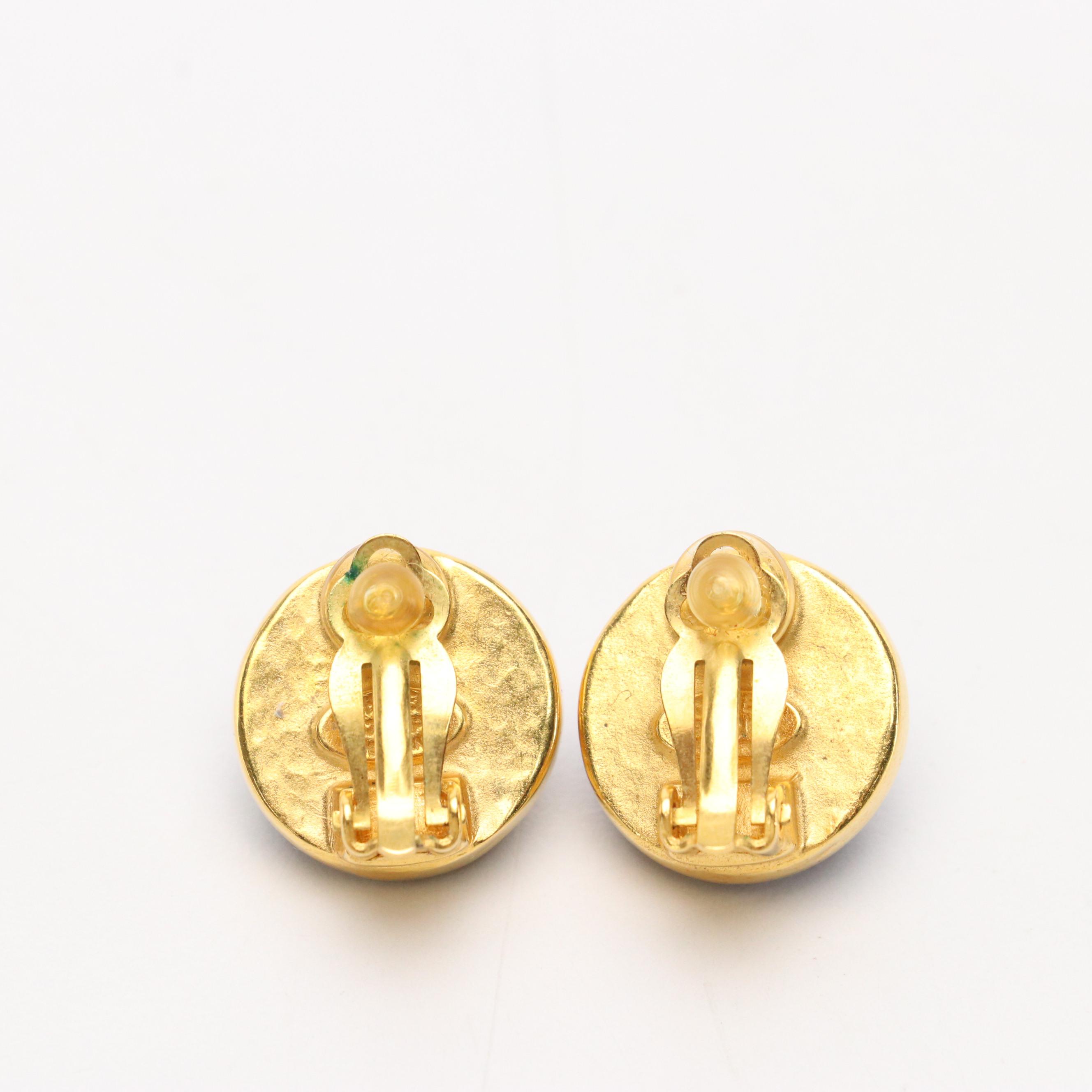 Chanel CC Lapis Lazuli Cabochon Round Clip-Back Earrings, 1990s Vintage