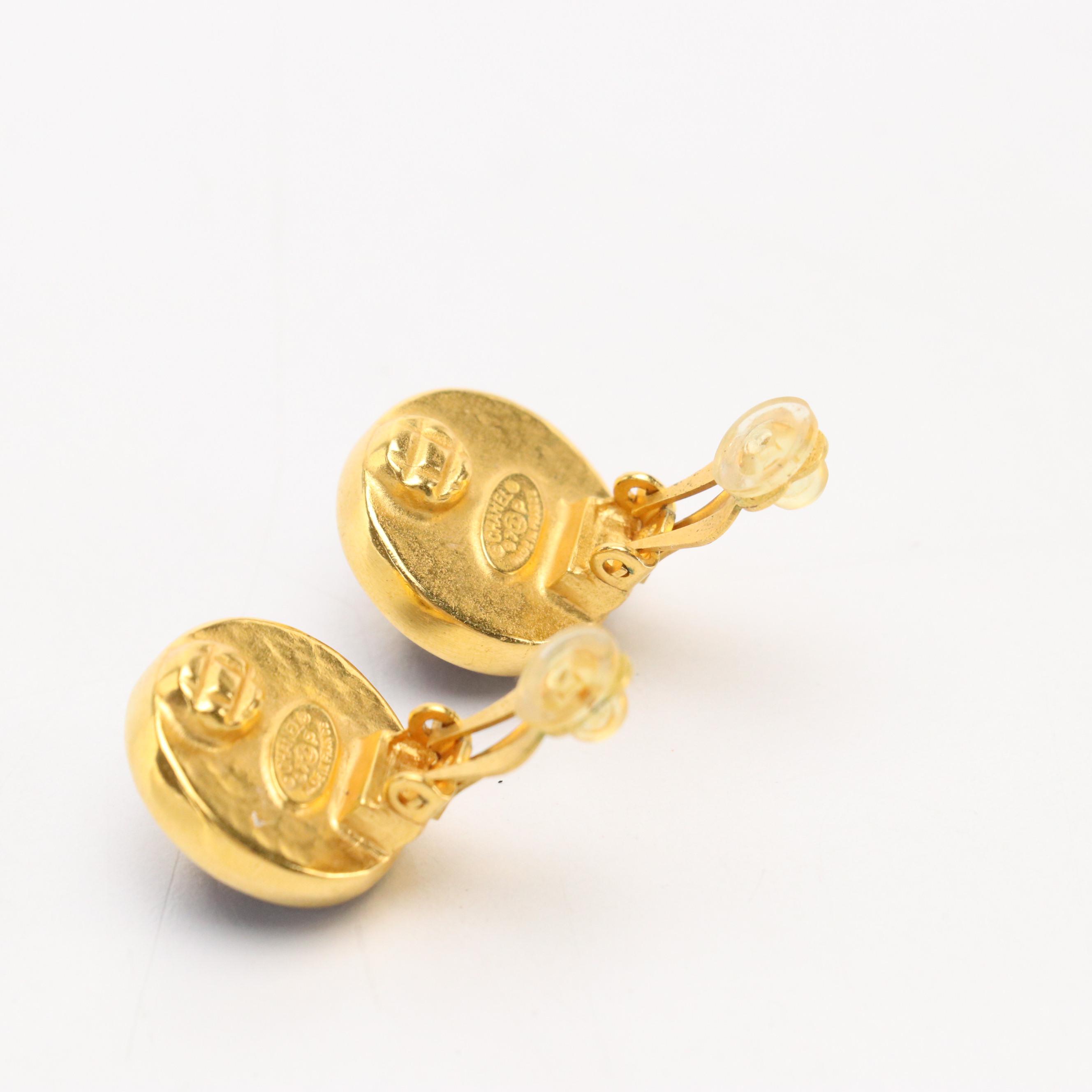 Chanel CC Lapis Lazuli Cabochon Round Clip-Back Earrings, 1990s Vintage