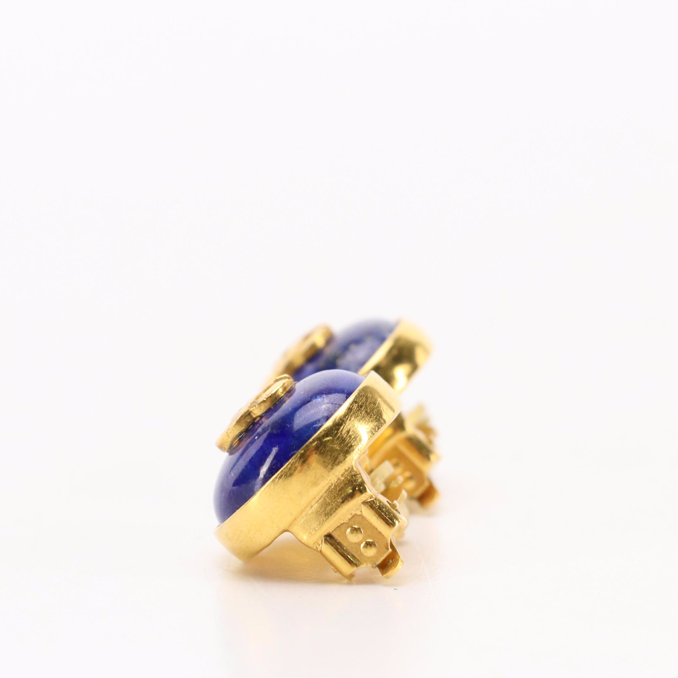 Chanel CC Lapis Lazuli Cabochon Round Clip-Back Earrings, 1990s Vintage