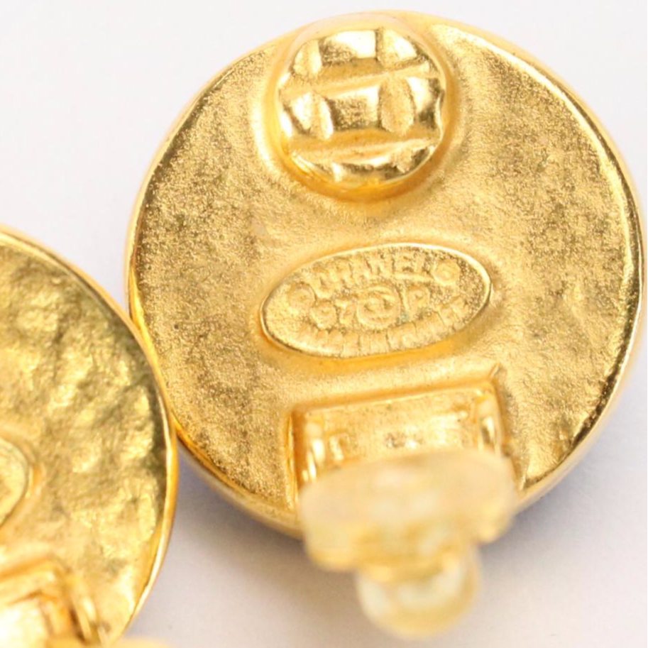 Chanel CC Lapis Lazuli Cabochon Round Clip-Back Earrings, 1990s Vintage