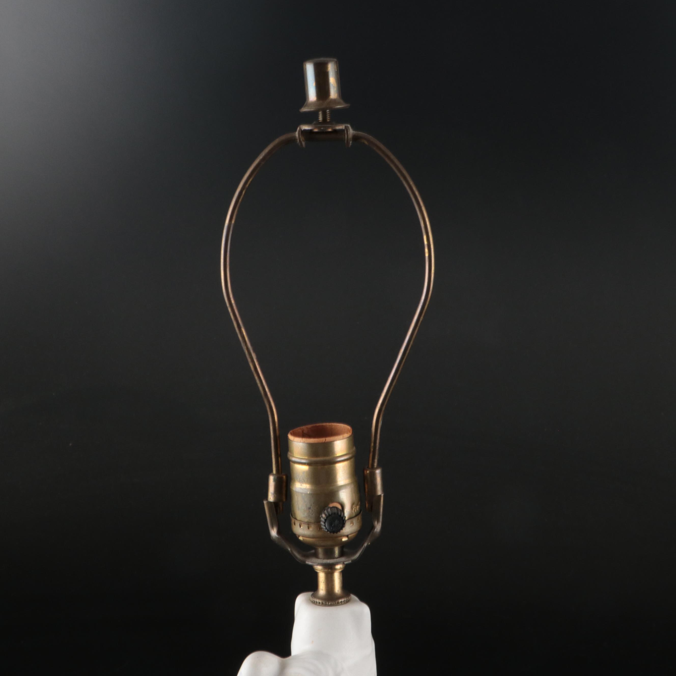 Van Briggle Pottery Figural Table Lamp with Butterfly & Dried Flower Shade