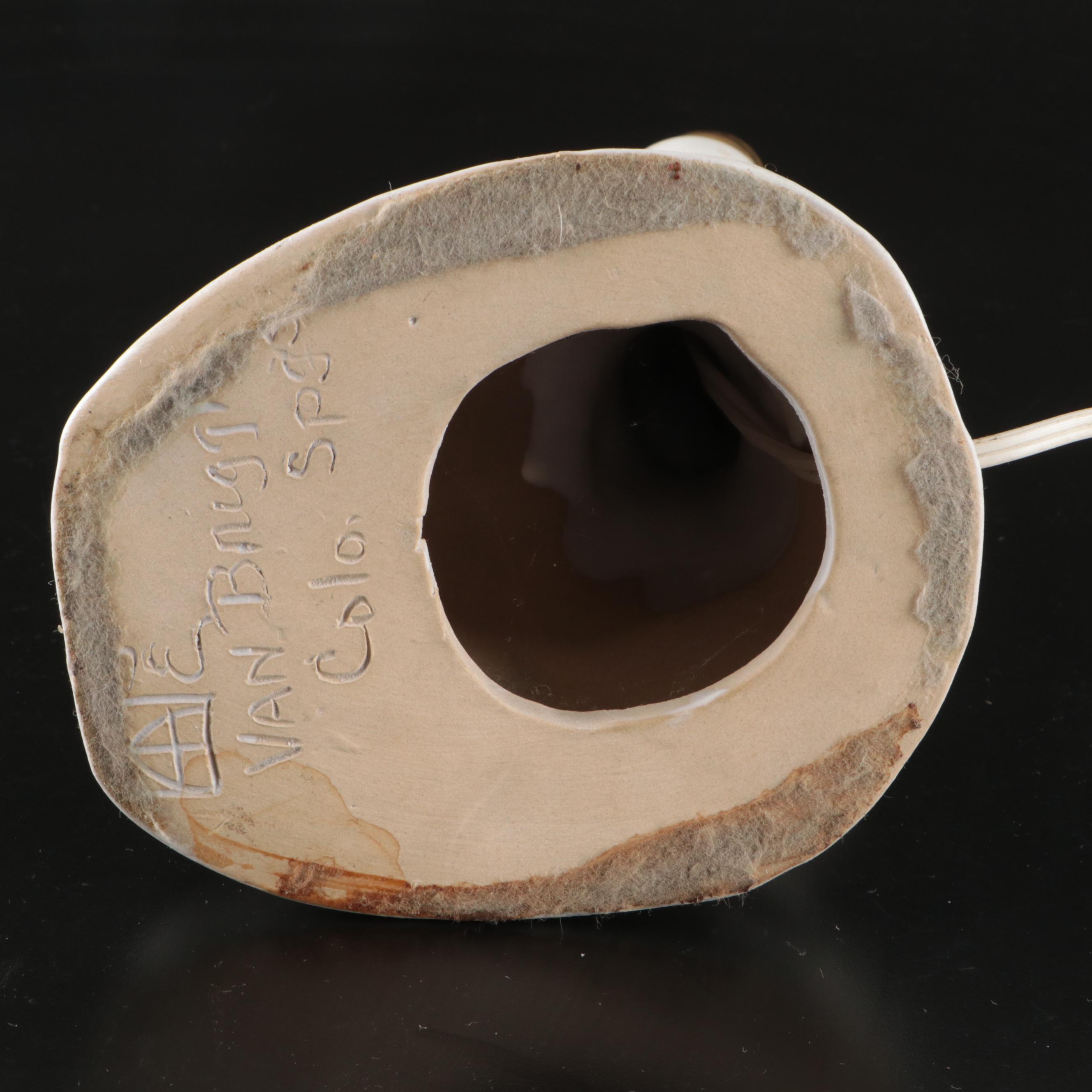 Van Briggle Pottery Figural Table Lamp with Butterfly & Dried Flower Shade