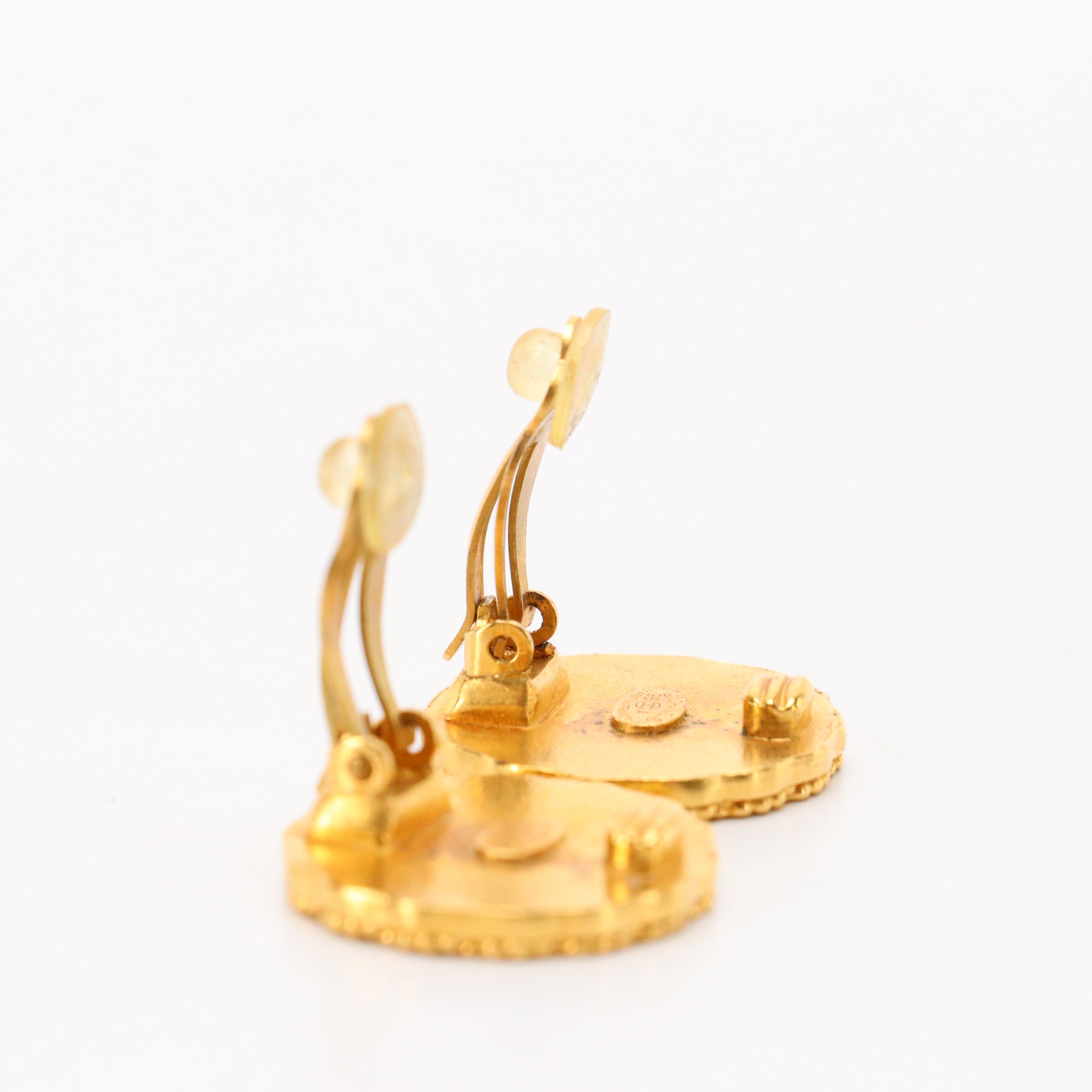 Chanel CC Coco Mark Round Clip-Back Earrings, 1990s Vintage
