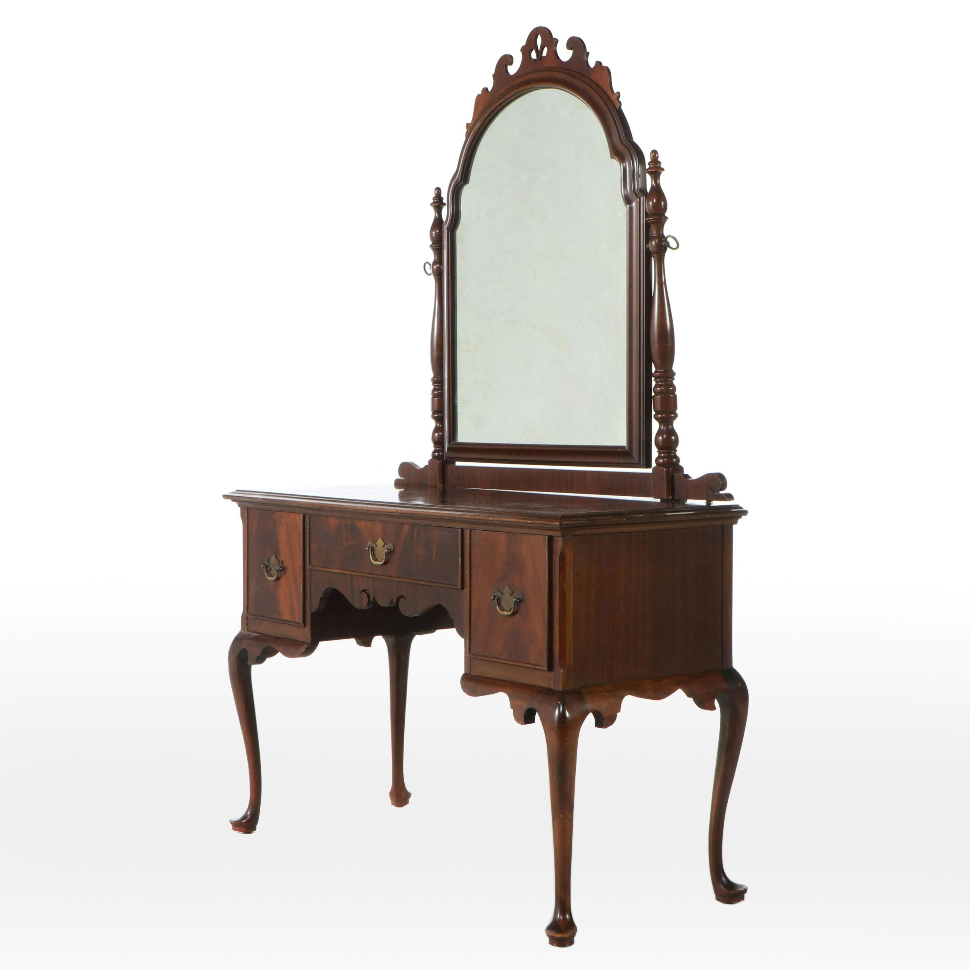 Queen Anne Style Mahogany Vanity with Mirror, 20th Century