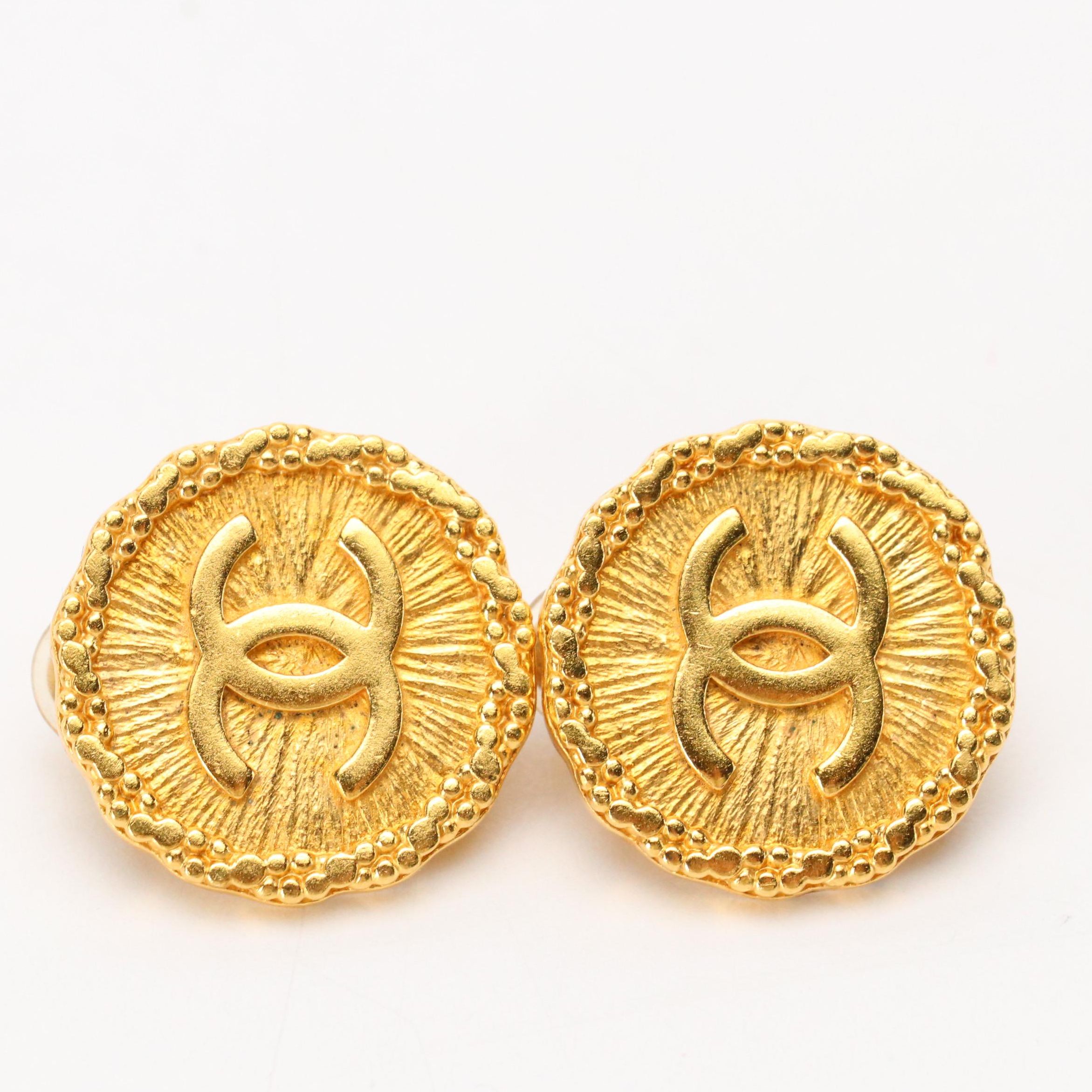 Chanel CC Coco Mark Round Clip-Back Earrings, 1990s Vintage