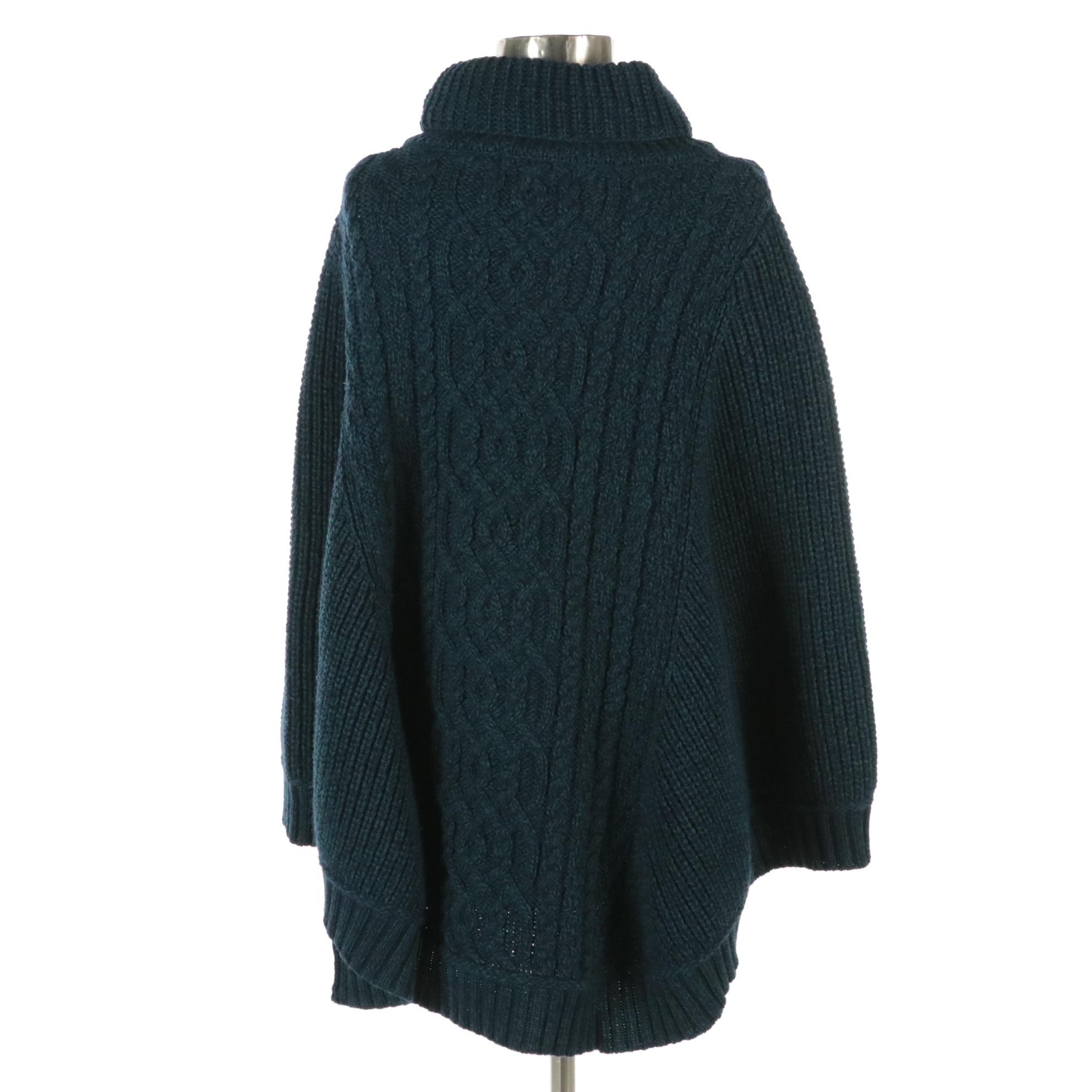 Aran Crafts of Ireland Merino Wool Knit Turtleneck Poncho