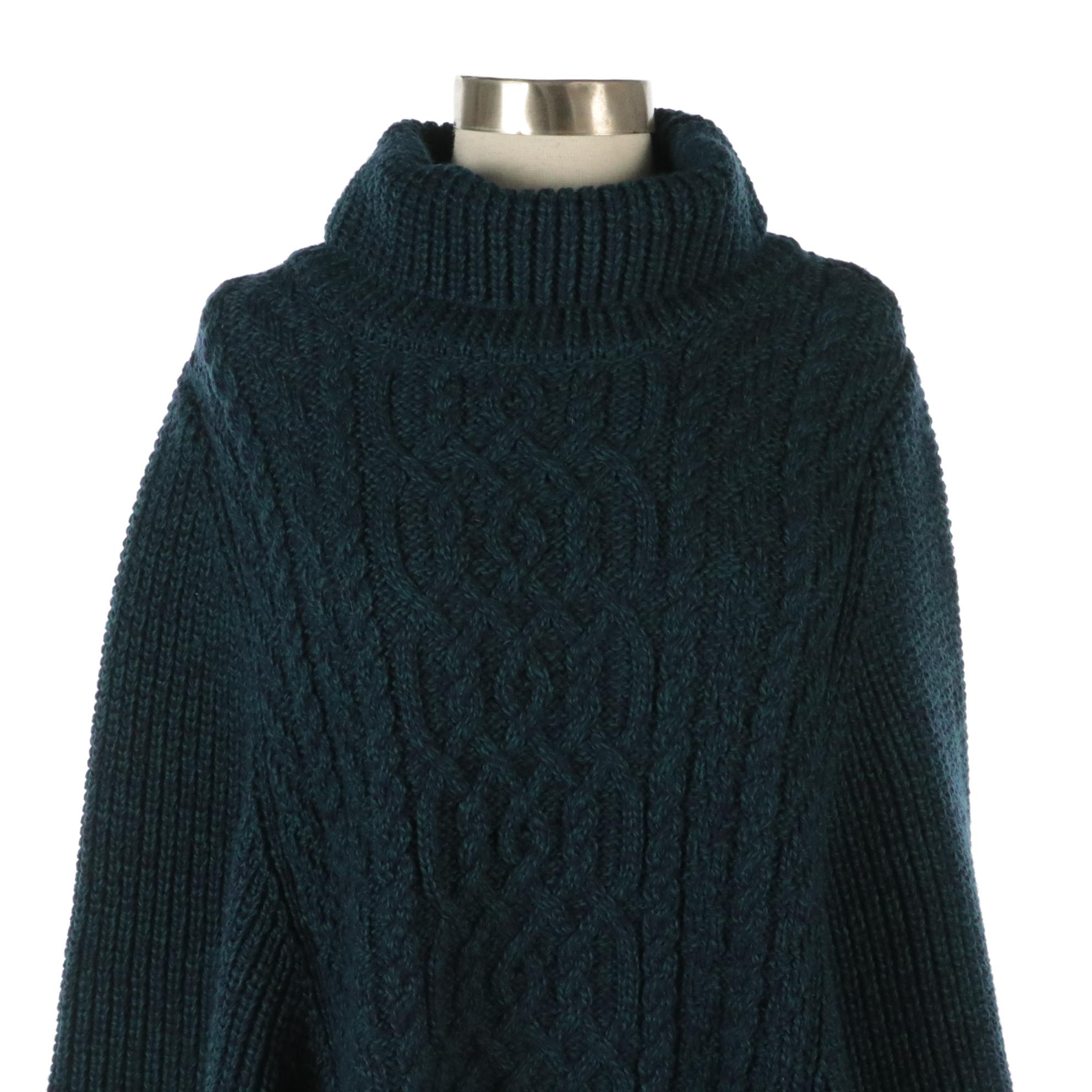 Aran Crafts of Ireland Merino Wool Knit Turtleneck Poncho