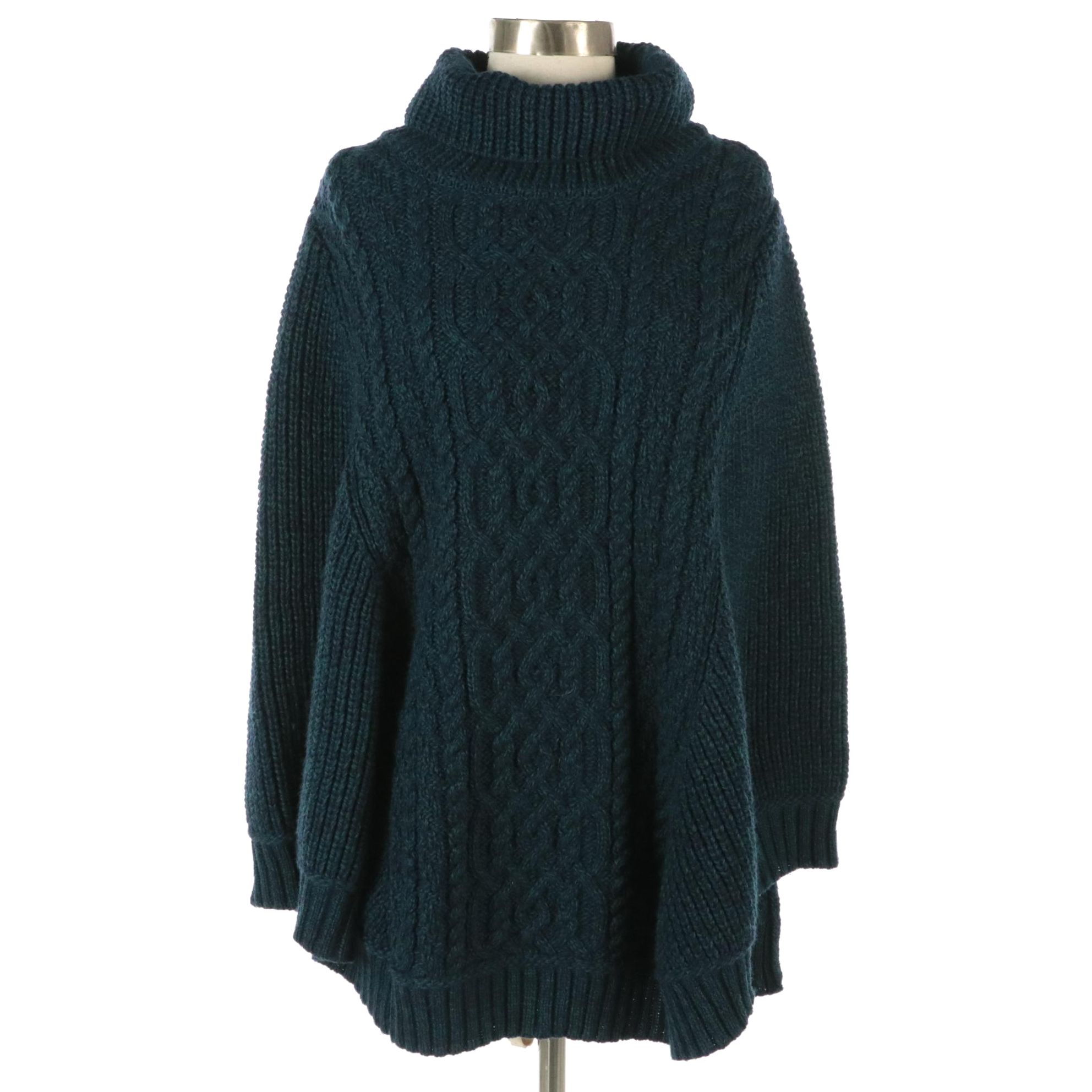 Aran Crafts of Ireland Merino Wool Knit Turtleneck Poncho