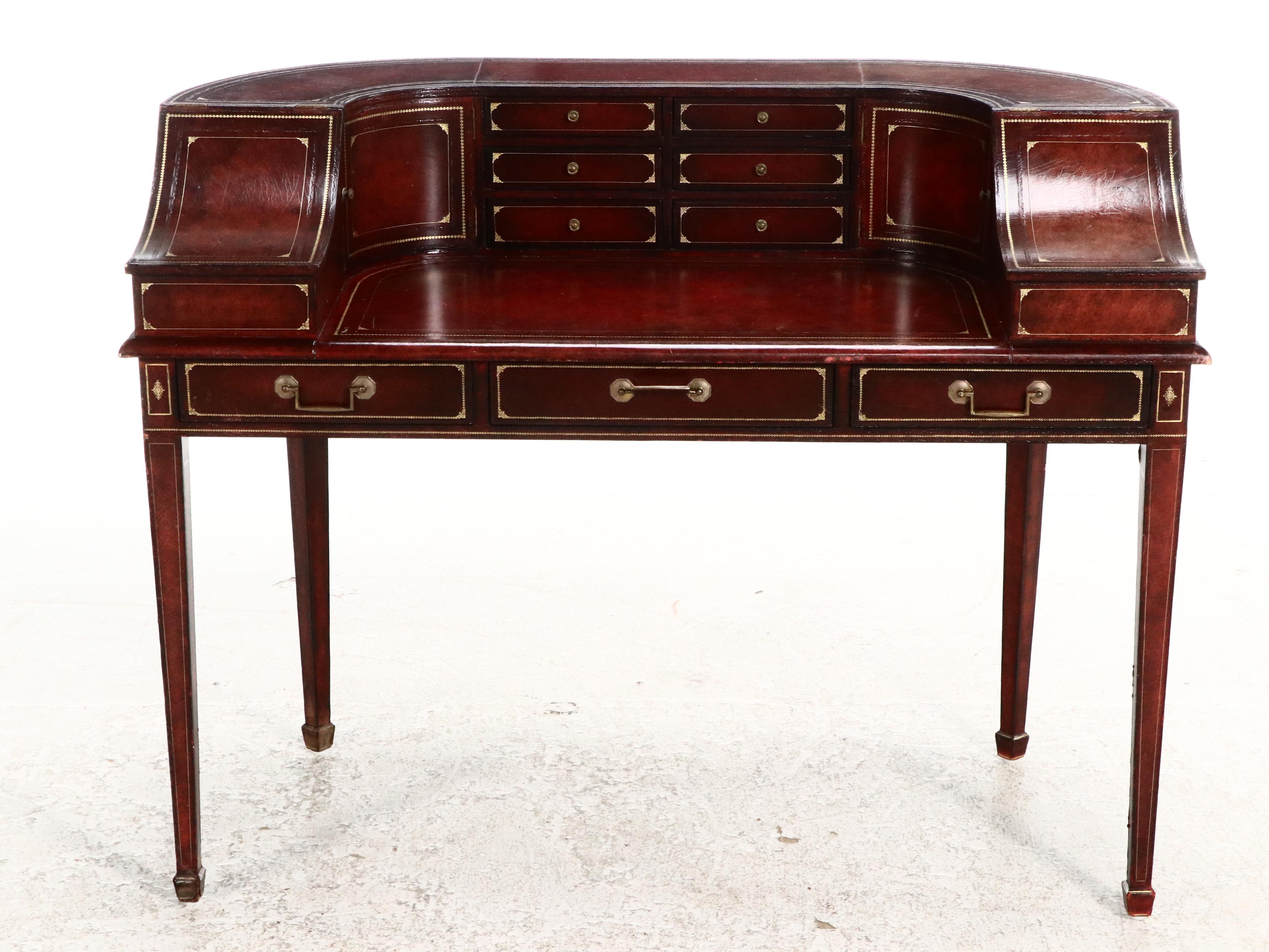 Maitland-Smith Hepplewhite Style Wood and Leather Carlton House Desk and Chair