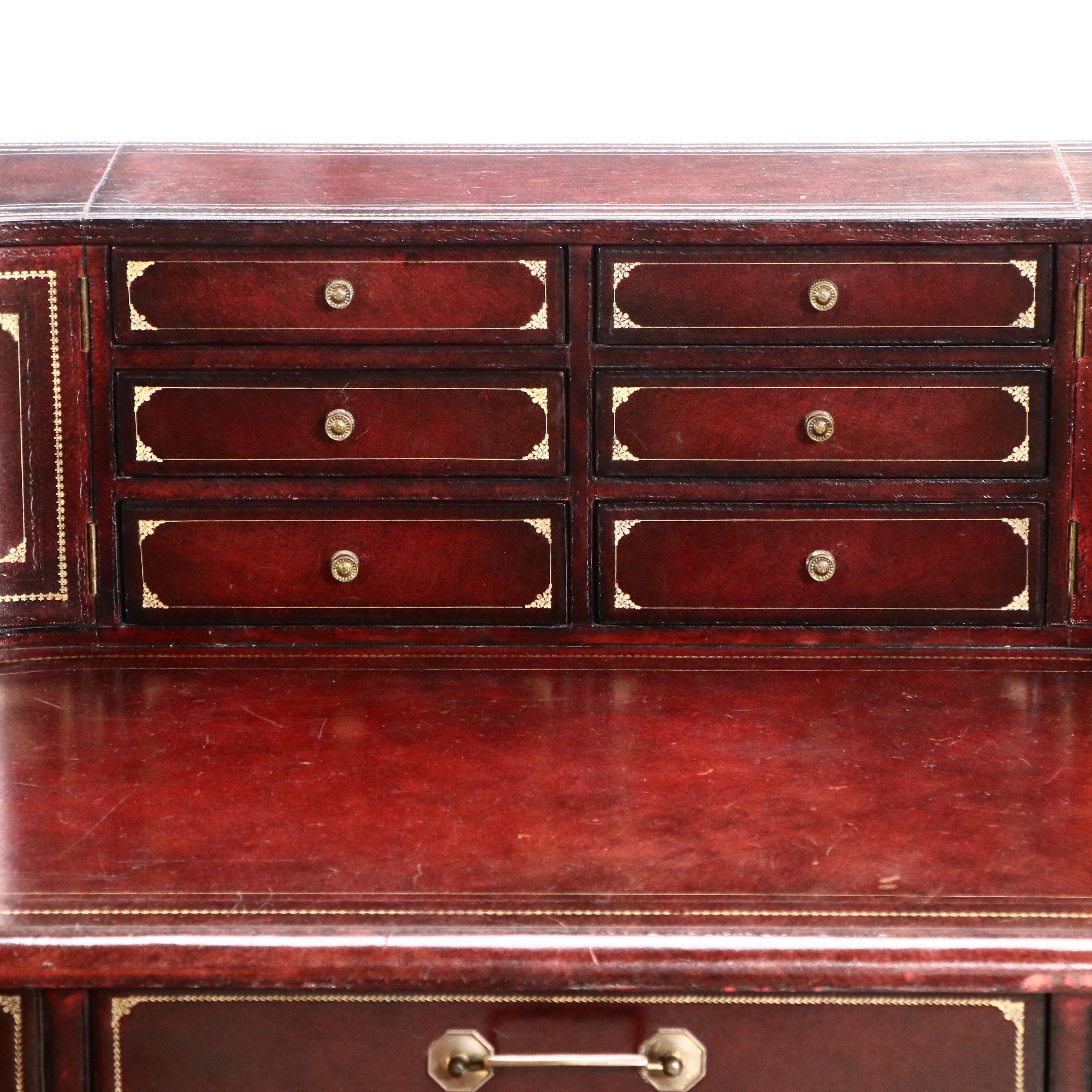 Maitland-Smith Hepplewhite Style Wood and Leather Carlton House Desk and Chair