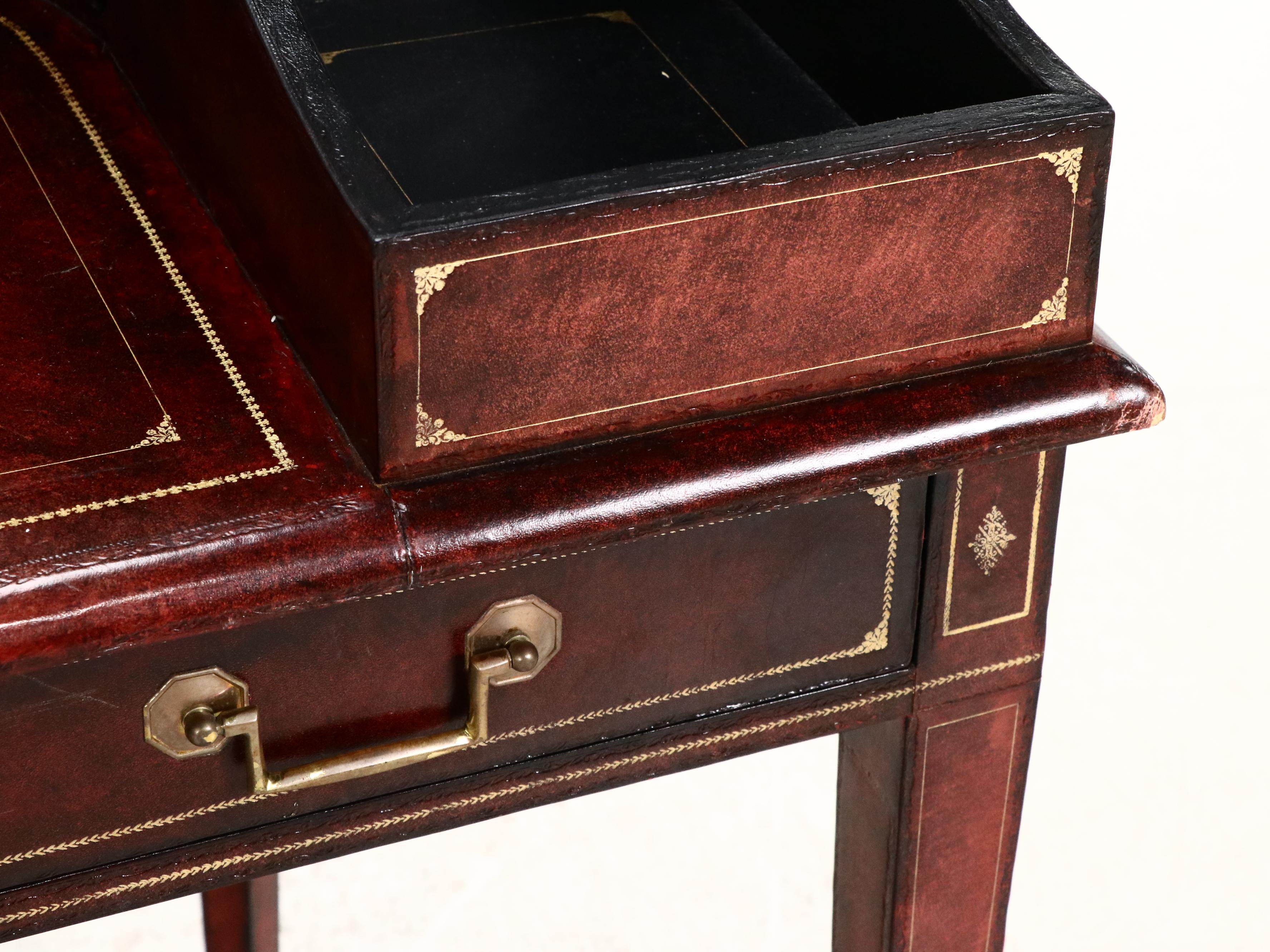 Maitland-Smith Hepplewhite Style Wood and Leather Carlton House Desk and Chair