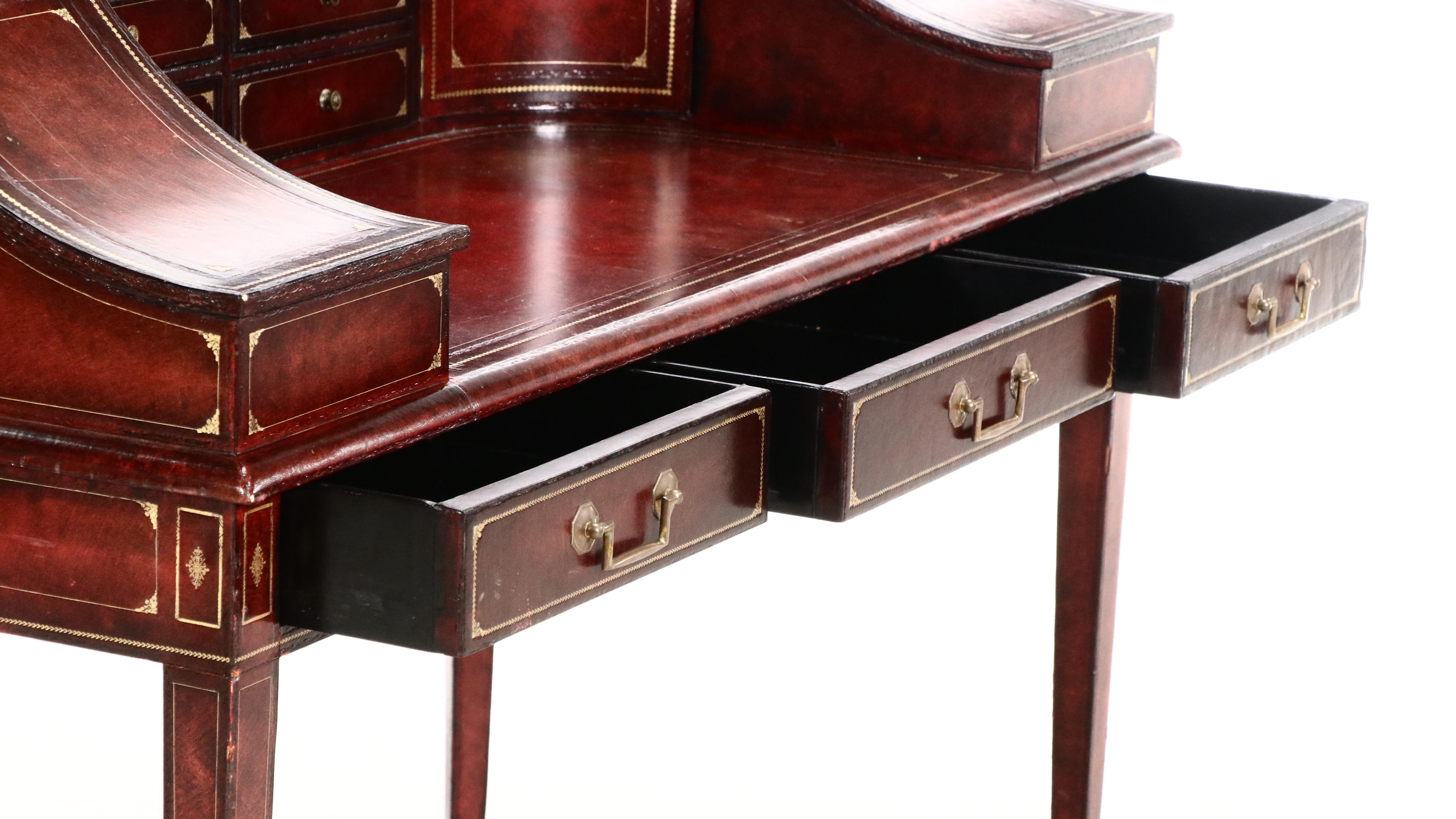 Maitland-Smith Hepplewhite Style Wood and Leather Carlton House Desk and Chair