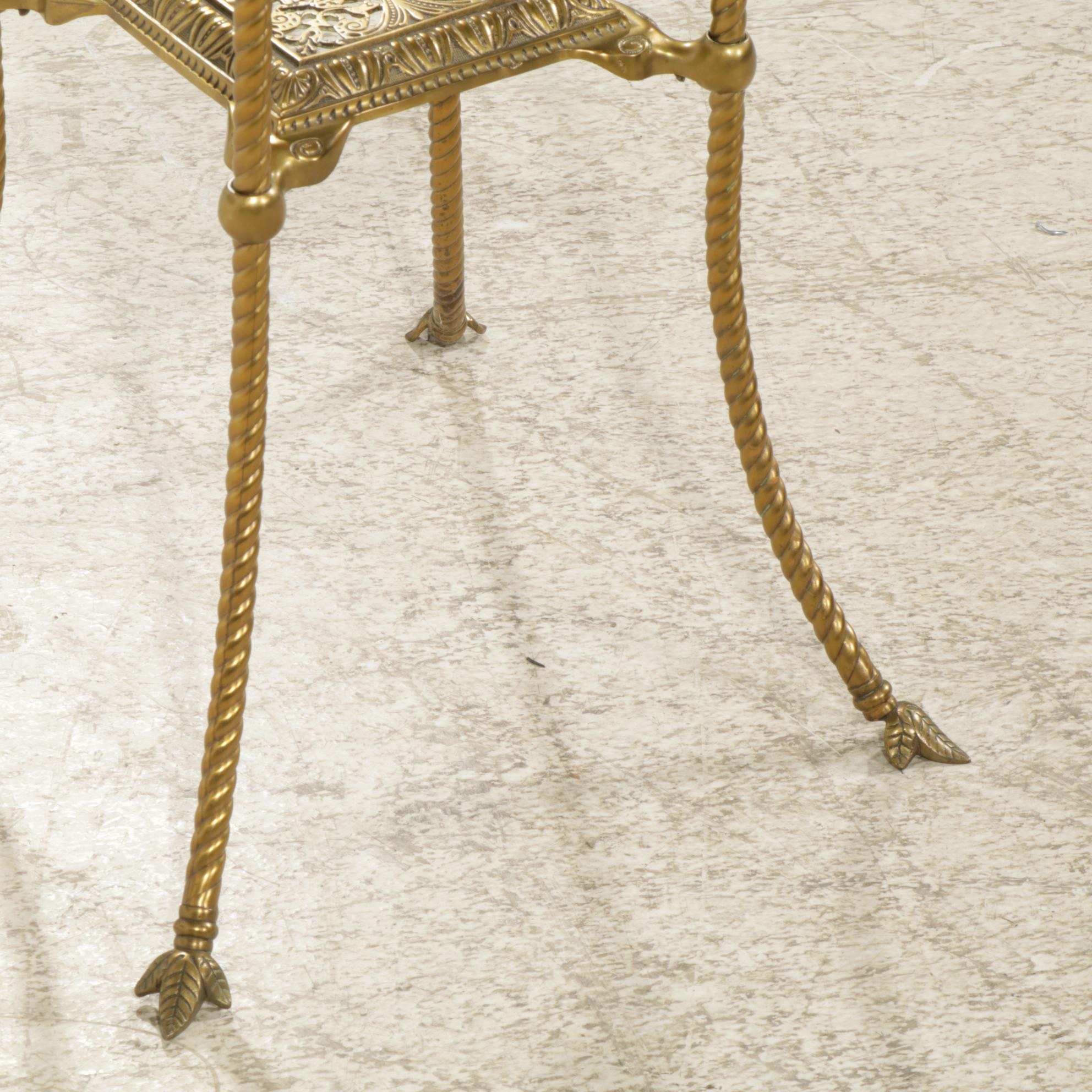 Victorian Brass Plant Stand with Marble Top, Late 20th Century