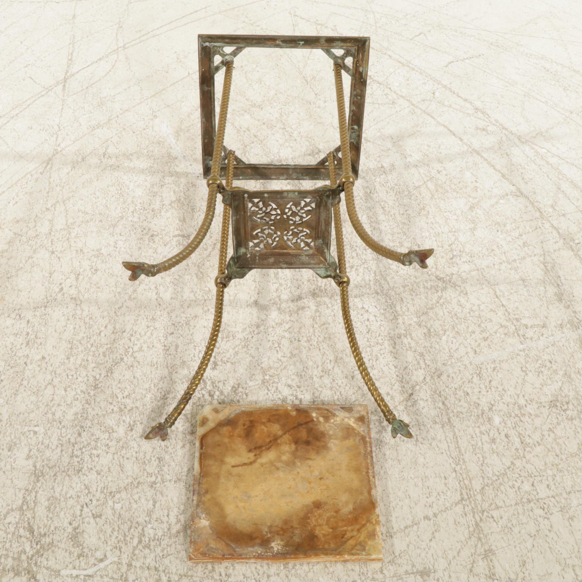 Victorian Brass Plant Stand with Marble Top, Late 20th Century