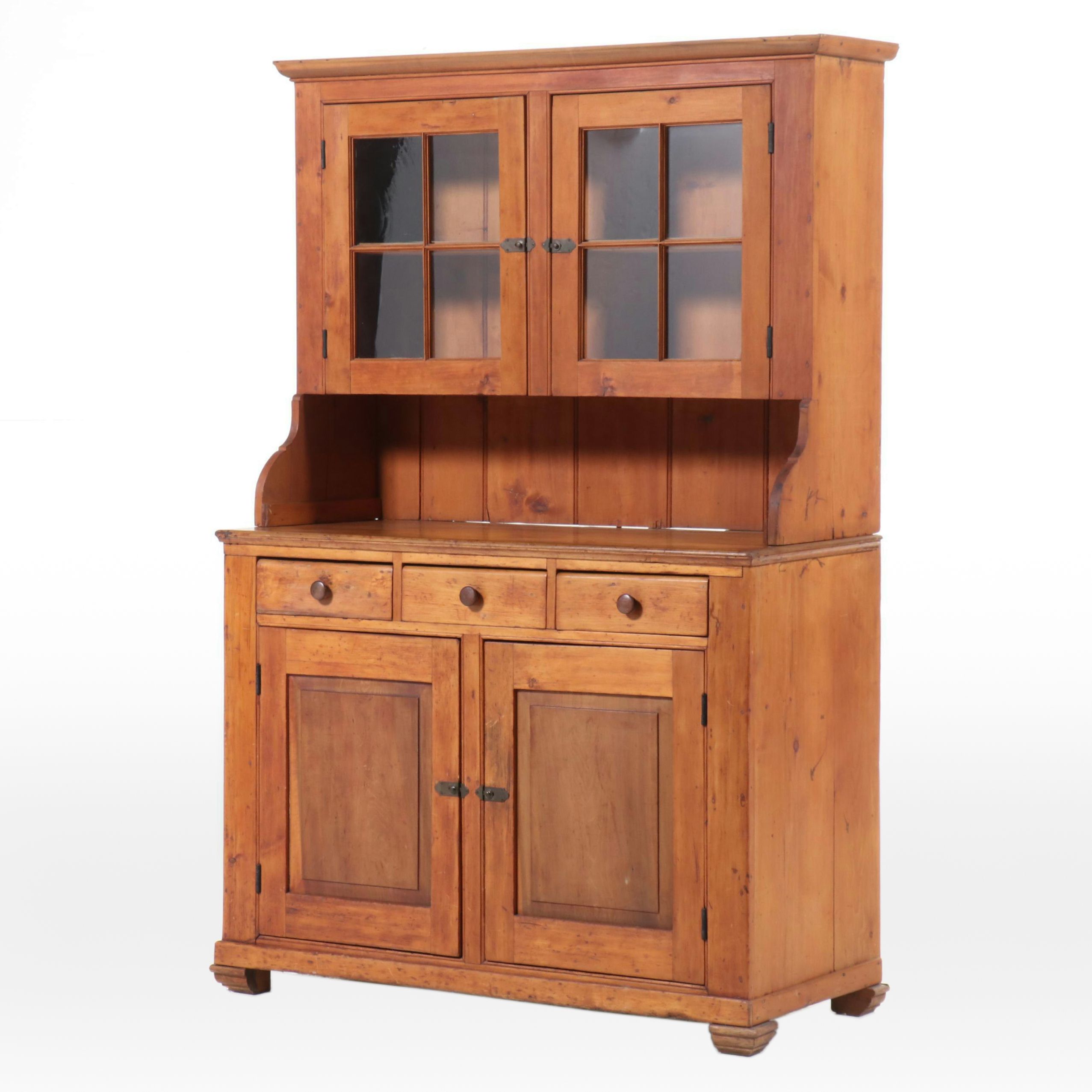 American Primitive Pine China Cabinet, 19th Century