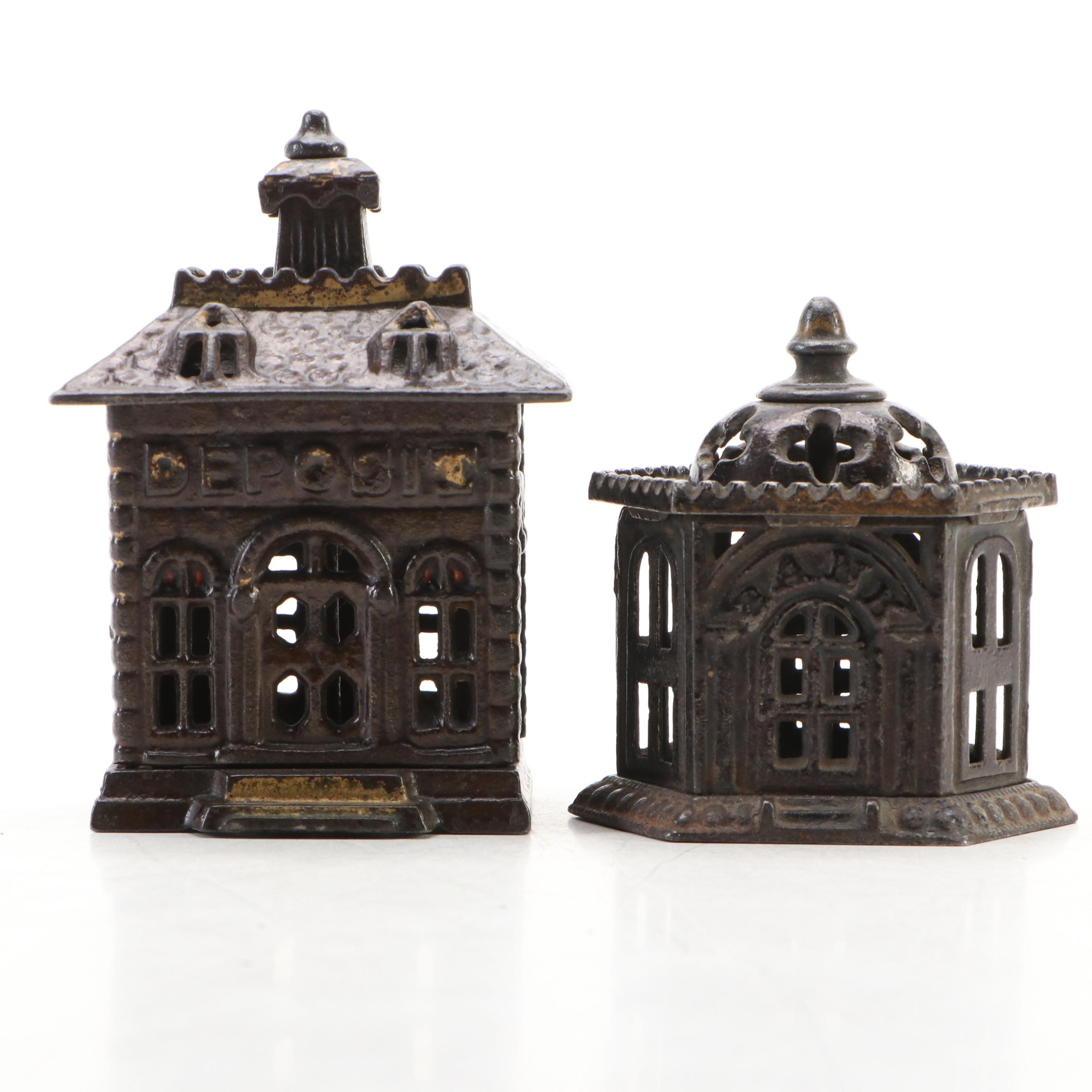 Cold Painted Cast Metal Bank and Deposit Building Coin Banks