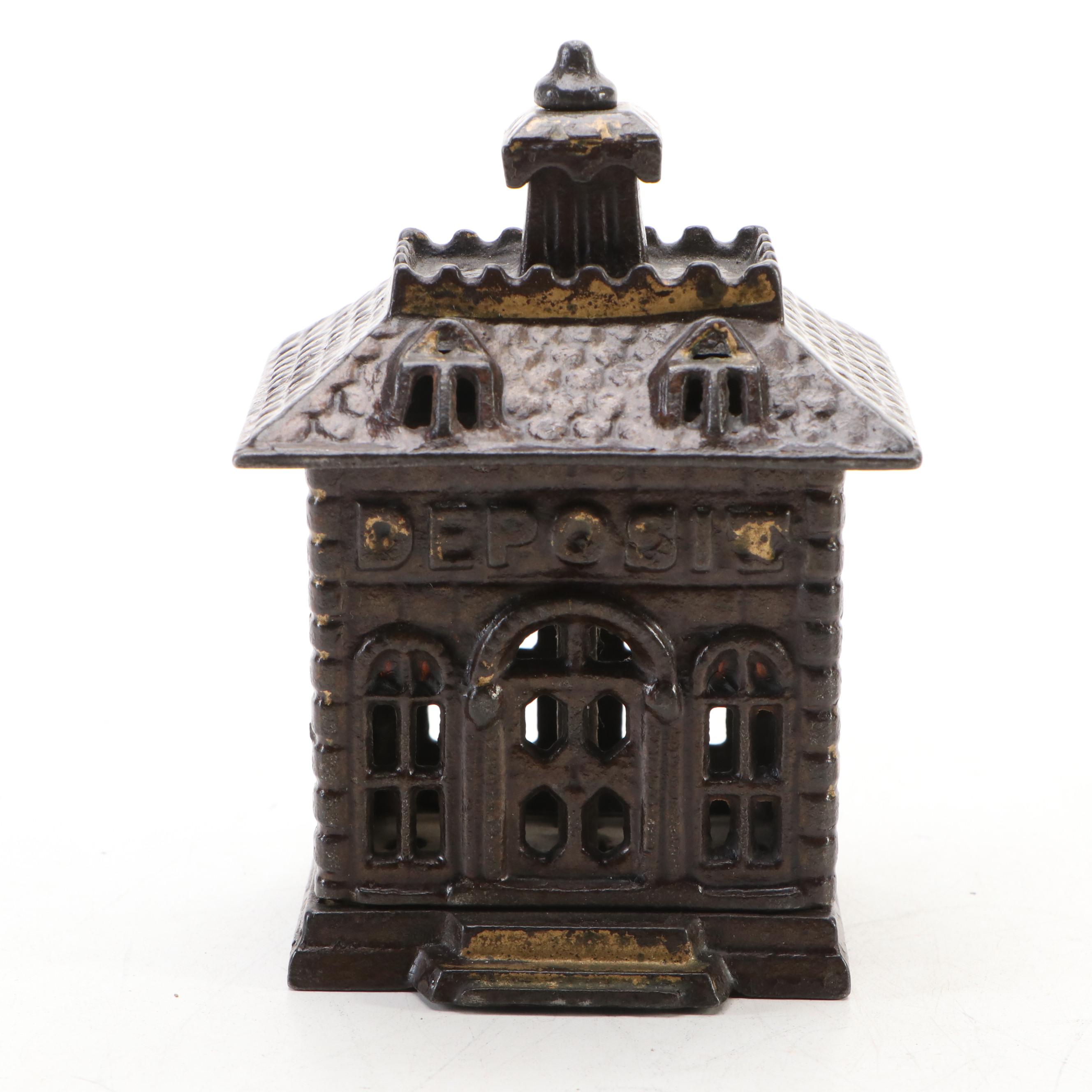 Cold Painted Cast Metal Bank and Deposit Building Coin Banks