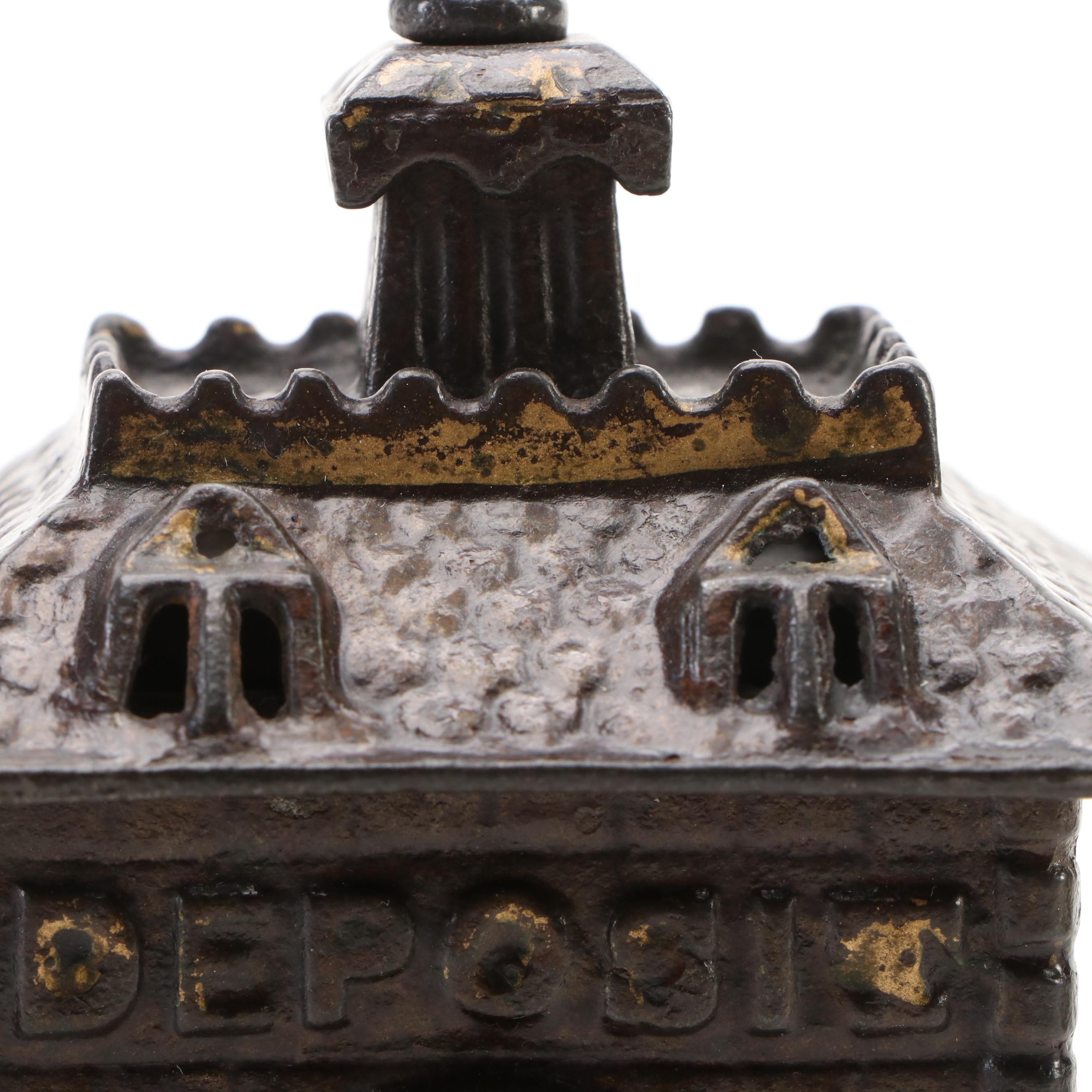 Cold Painted Cast Metal Bank and Deposit Building Coin Banks