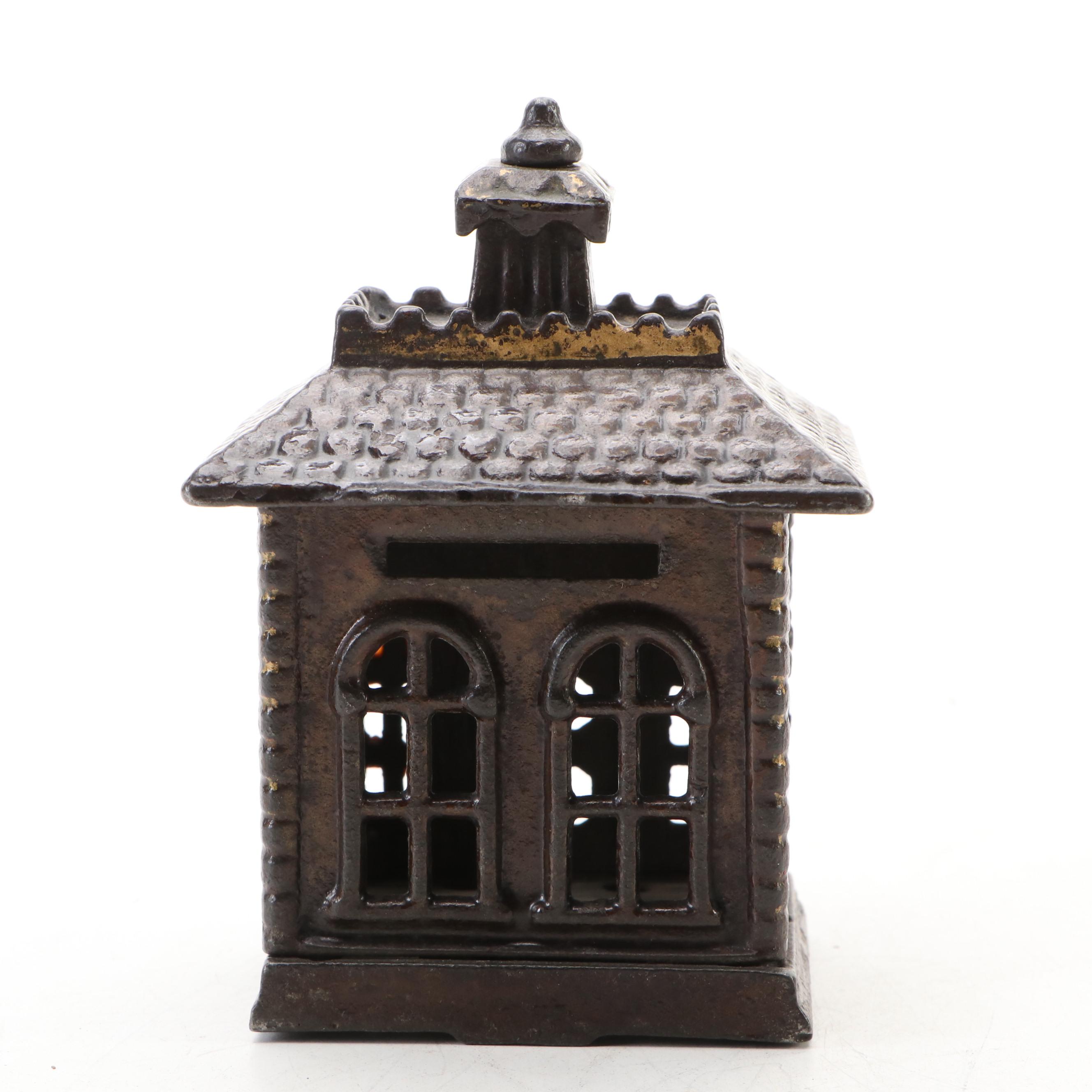 Cold Painted Cast Metal Bank and Deposit Building Coin Banks