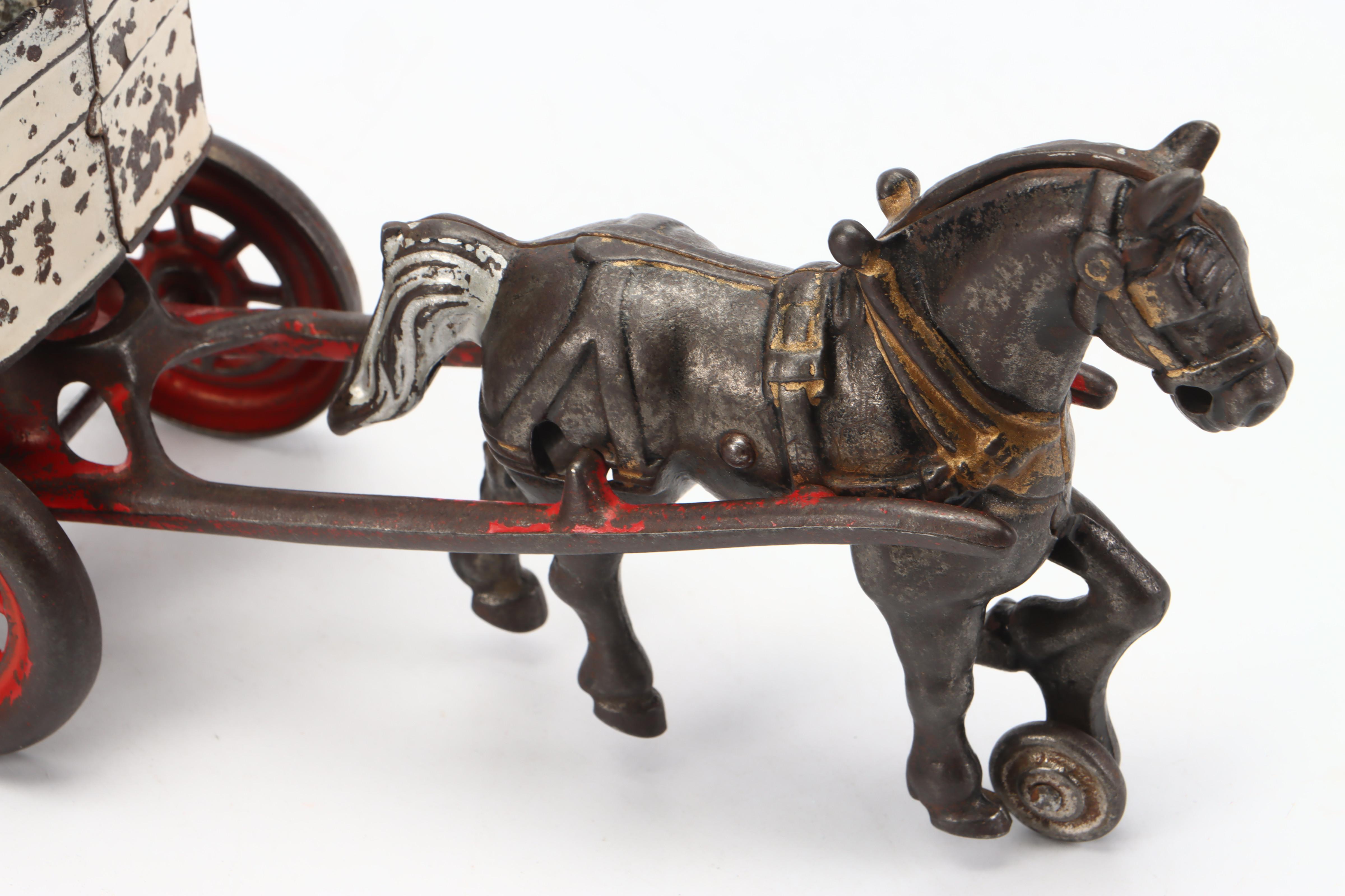 Painted Cast Iron "Bakery" Horse-Drawn Cart Toy