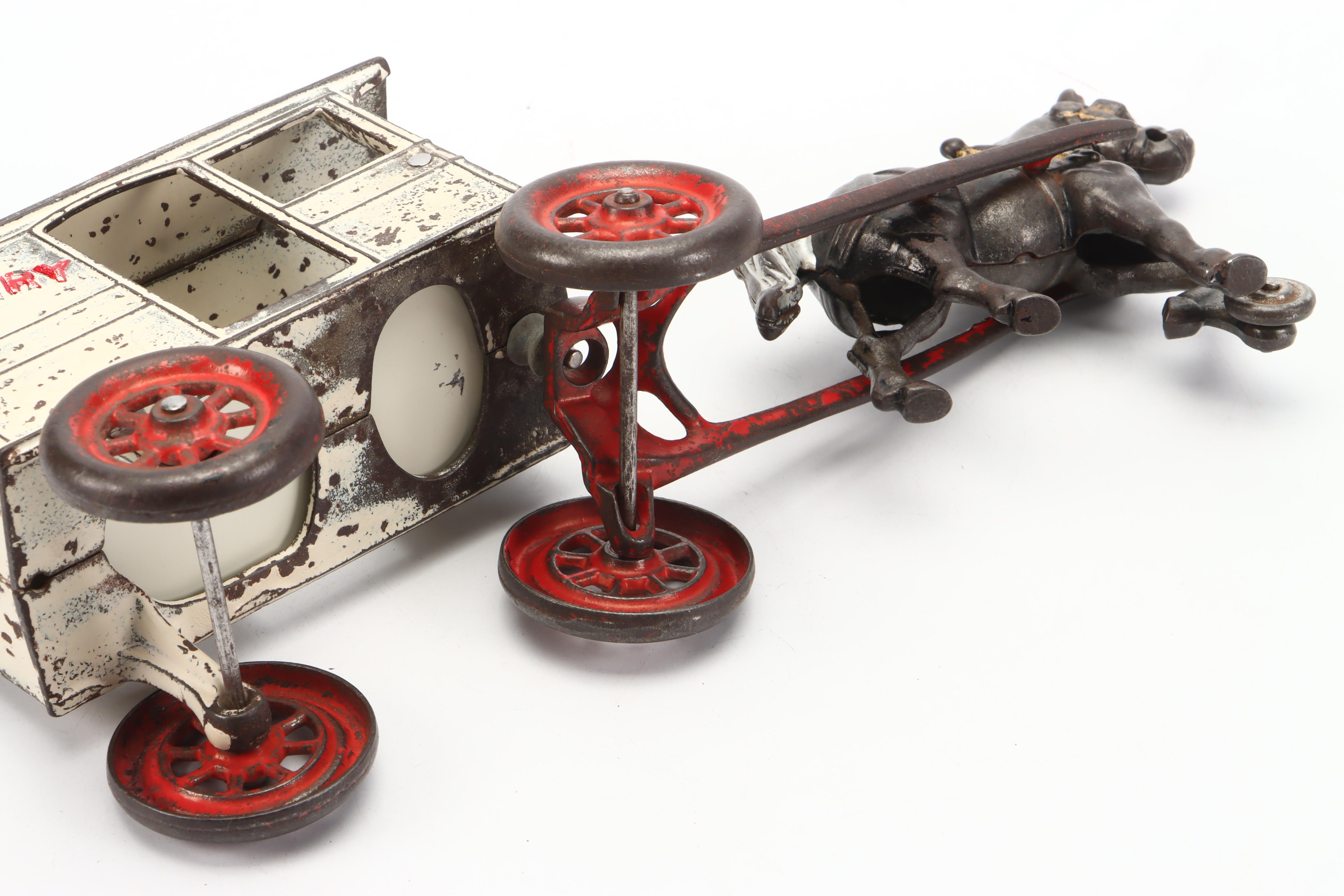 Painted Cast Iron "Bakery" Horse-Drawn Cart Toy