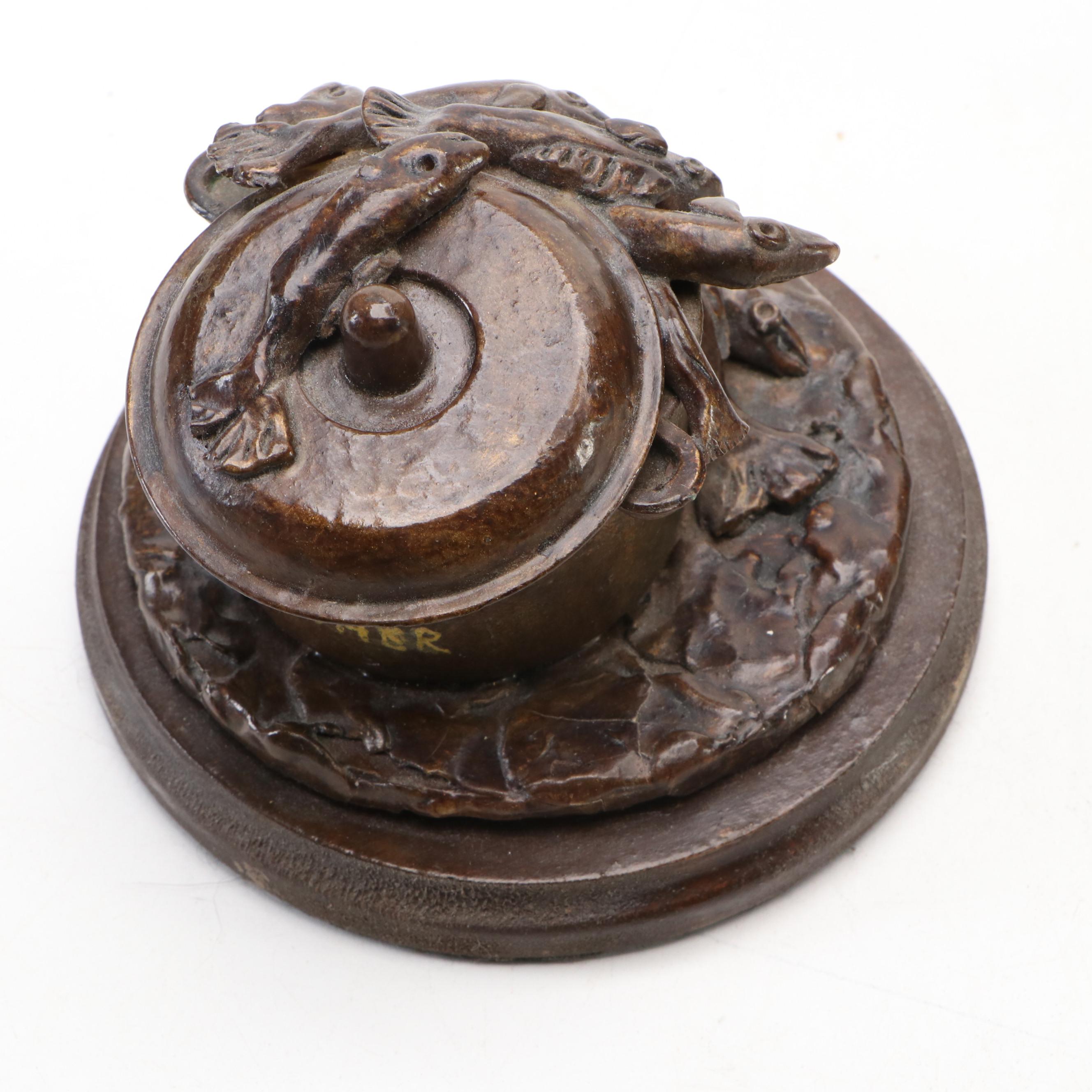 Wood US Navy Soldier and Cast Cross Tombstone Banks with Vaccher Resin Fish Pot