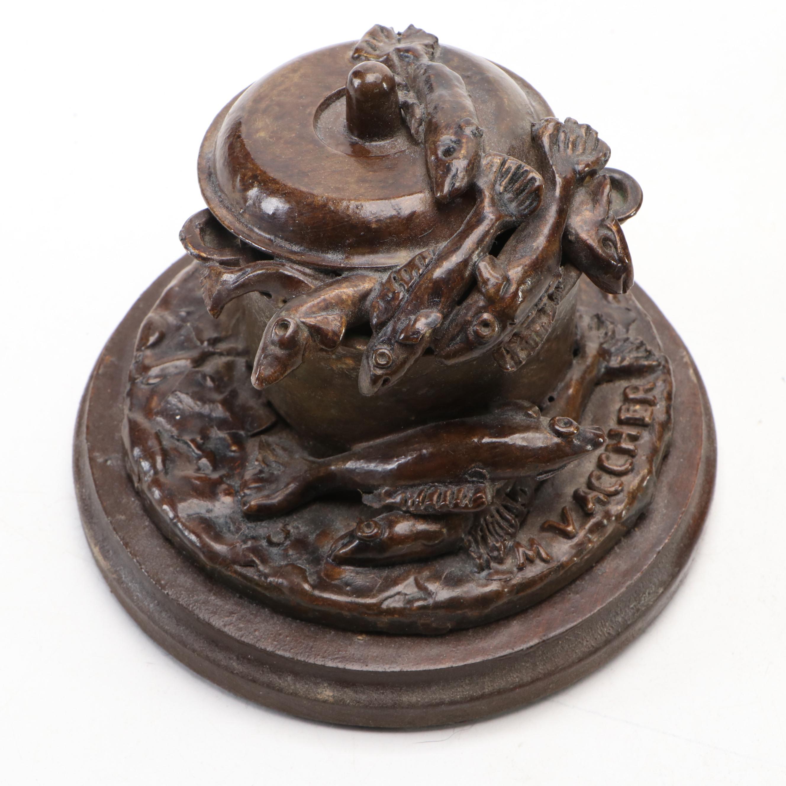 Wood US Navy Soldier and Cast Cross Tombstone Banks with Vaccher Resin Fish Pot