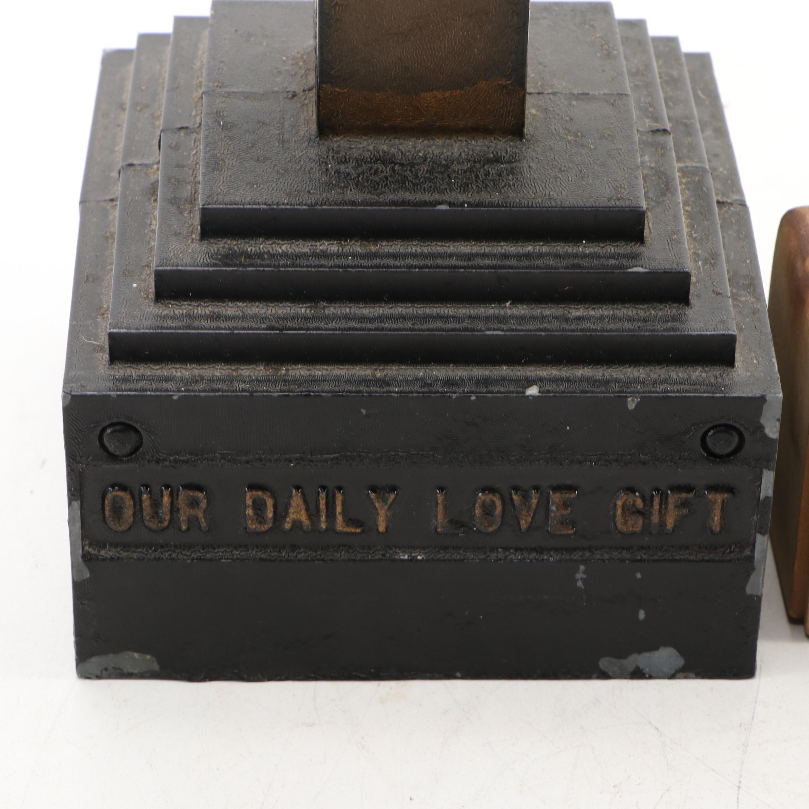 Wood US Navy Soldier and Cast Cross Tombstone Banks with Vaccher Resin Fish Pot