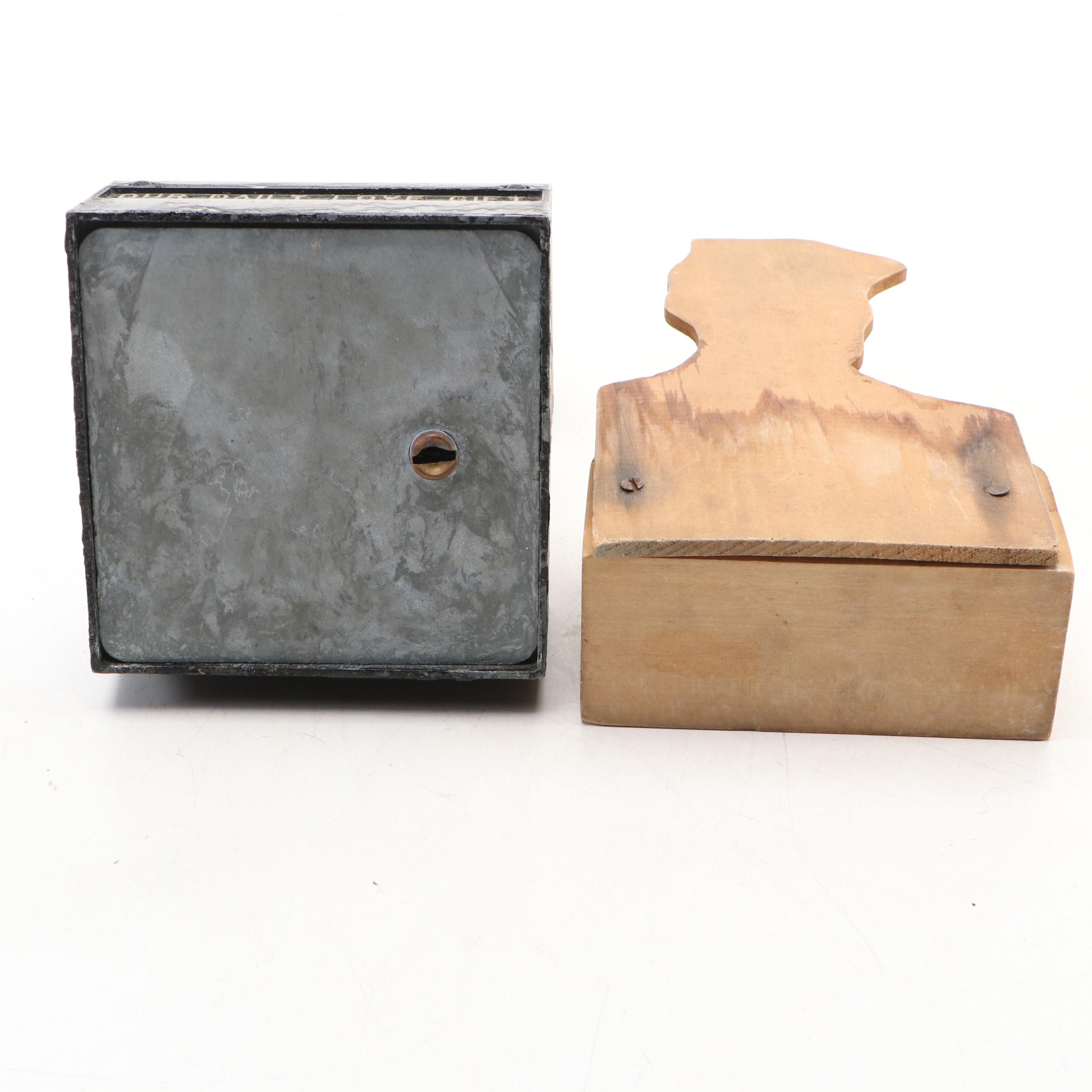 Wood US Navy Soldier and Cast Cross Tombstone Banks with Vaccher Resin Fish Pot