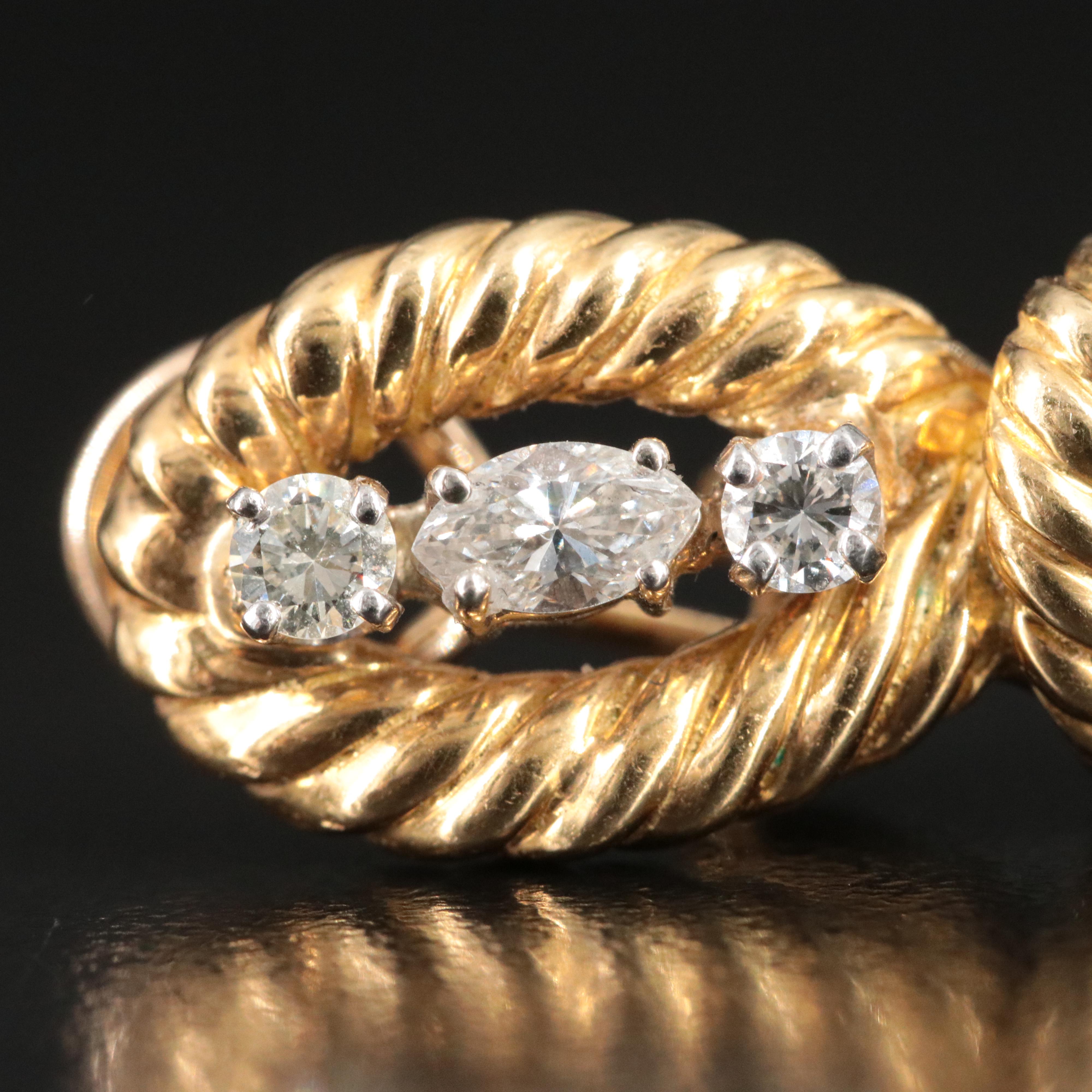 18K and 14K Earrings with 0.80 CTW Diamonds and Chalcedony Fluted Drops