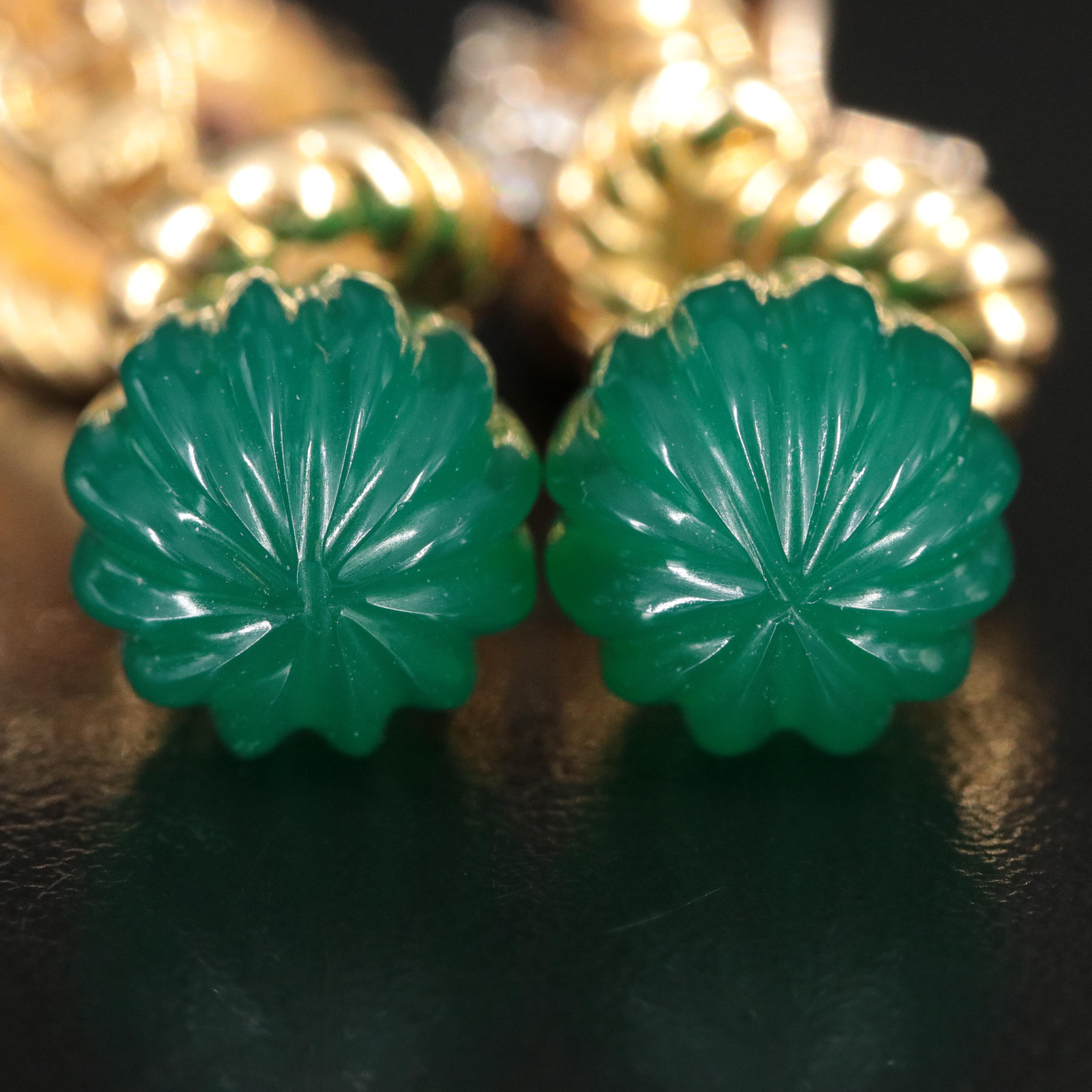 18K and 14K Earrings with 0.80 CTW Diamonds and Chalcedony Fluted Drops