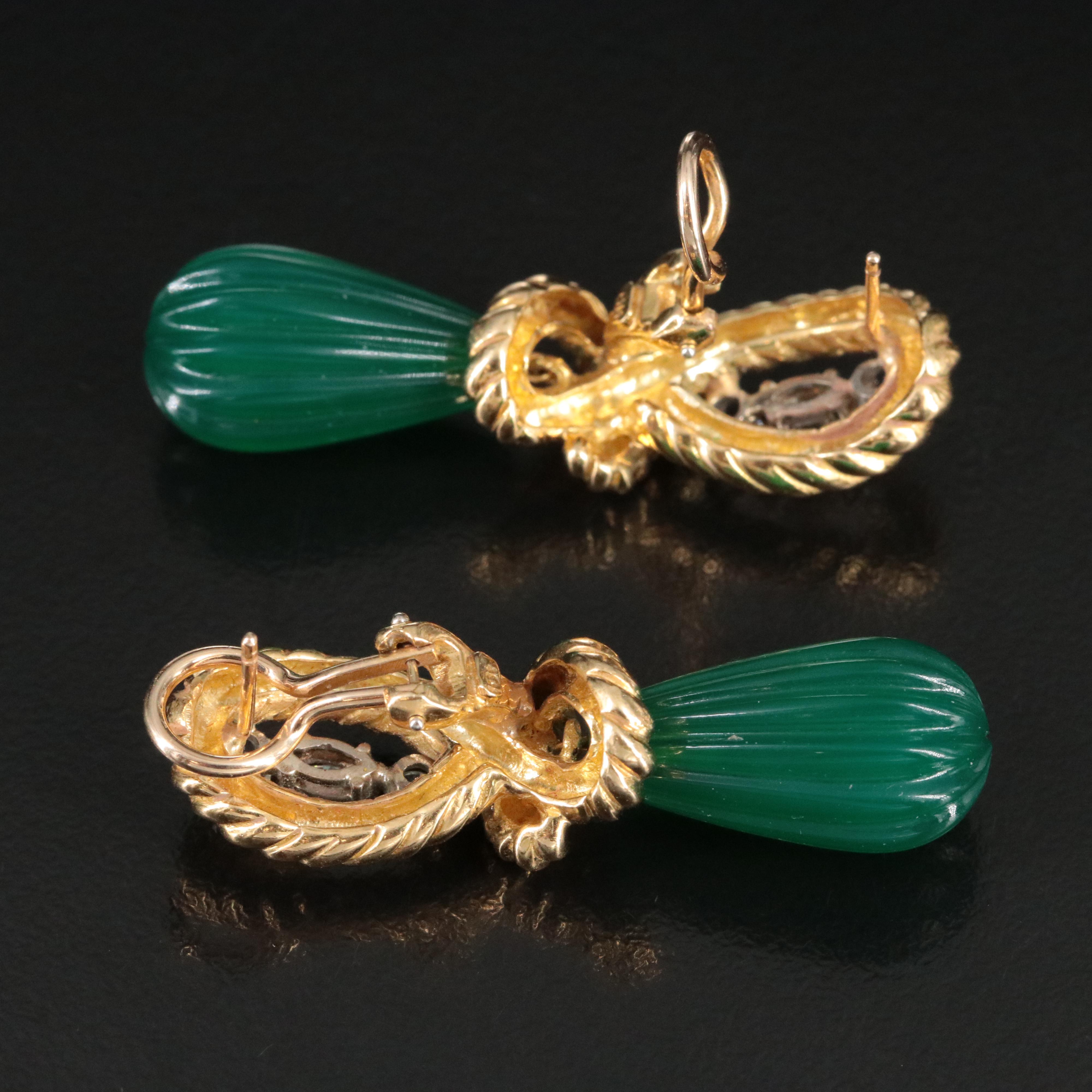 18K and 14K Earrings with 0.80 CTW Diamonds and Chalcedony Fluted Drops