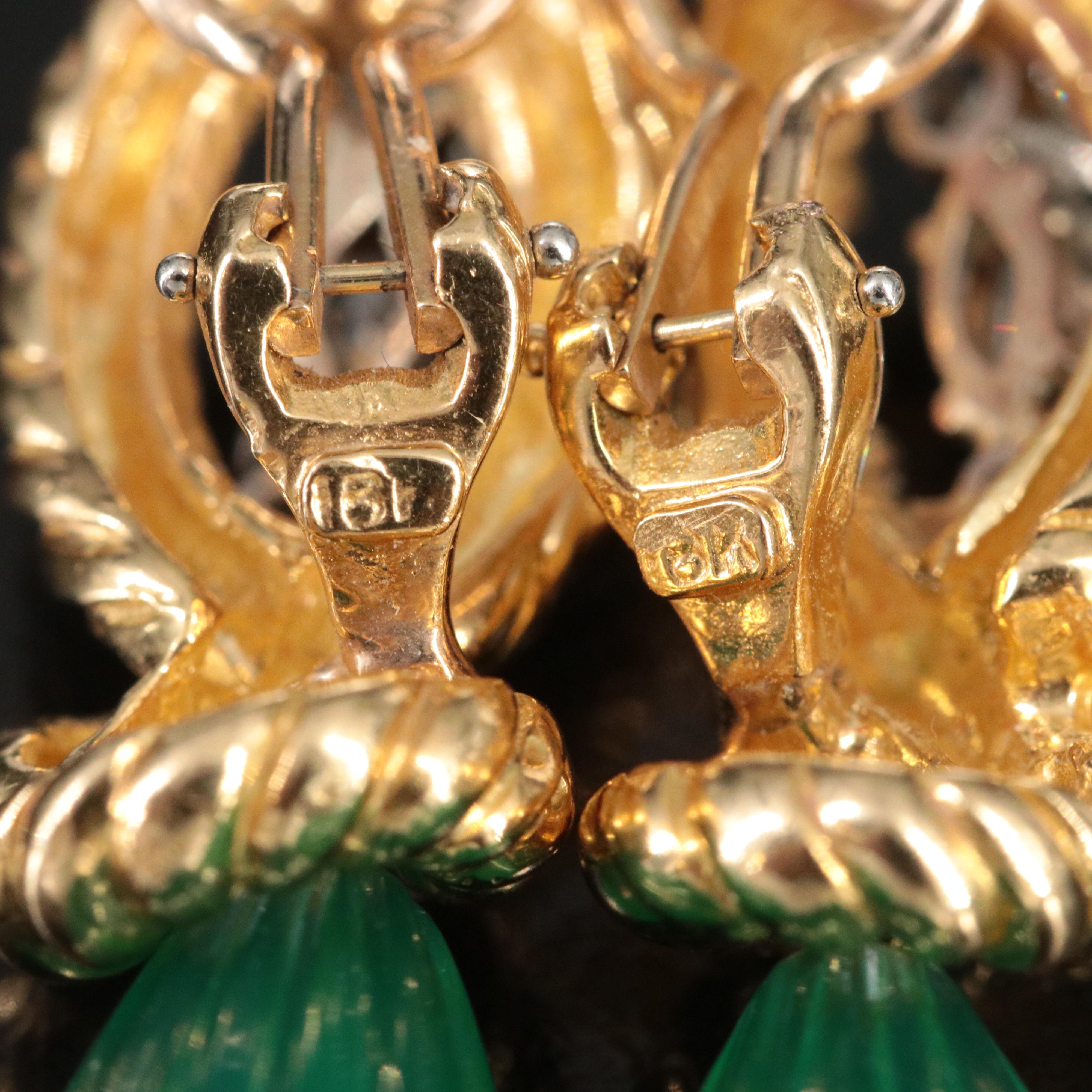 18K and 14K Earrings with 0.80 CTW Diamonds and Chalcedony Fluted Drops