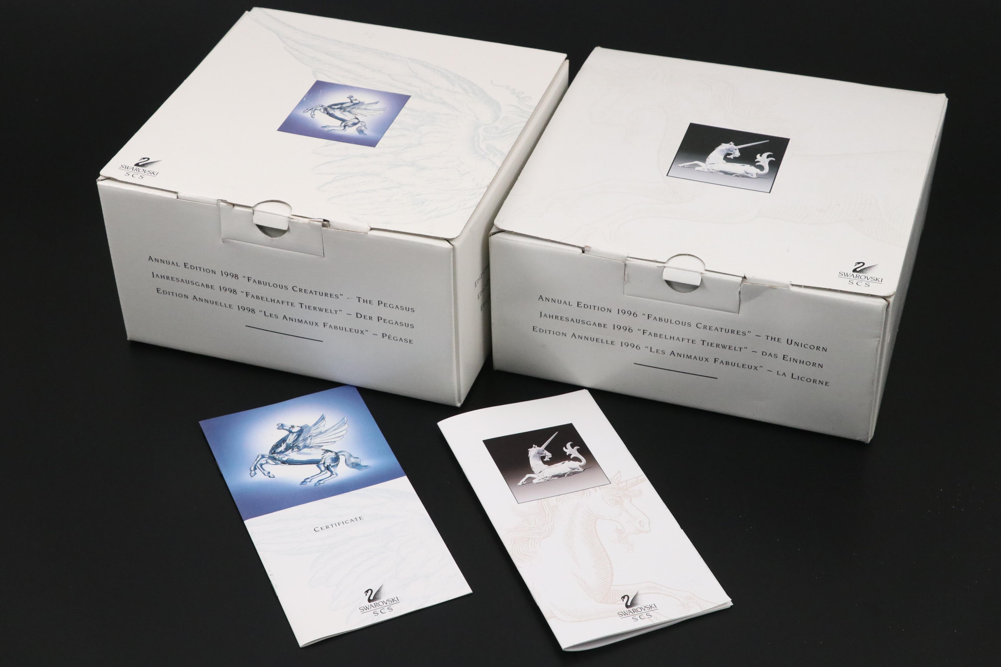 Swarovski Fabulous Creatures "The Unicorn" and "The Pegasus" Crystal Figurines