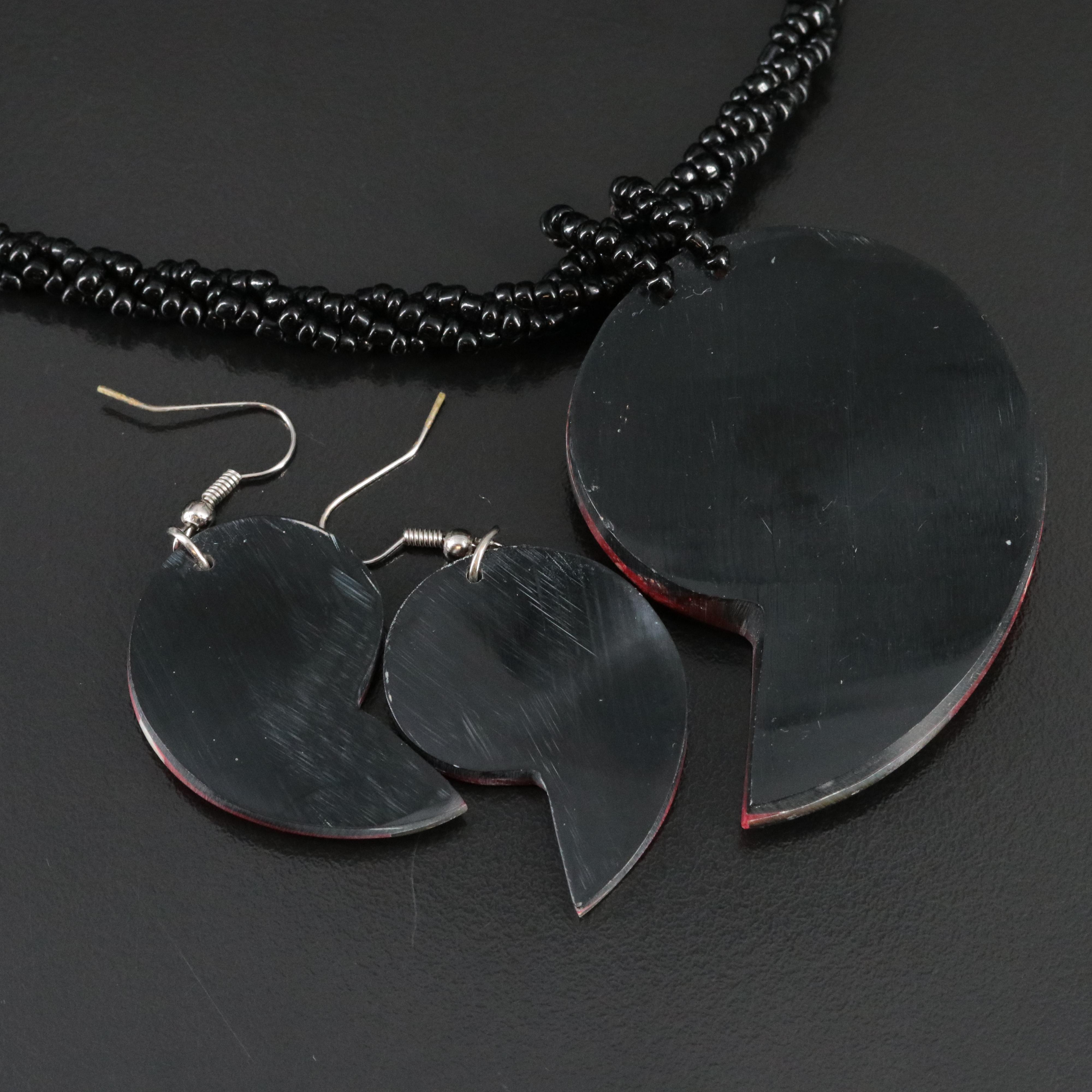 Mother-of-Pearl, Abalone and Coral Inlay Earring and Necklace Set