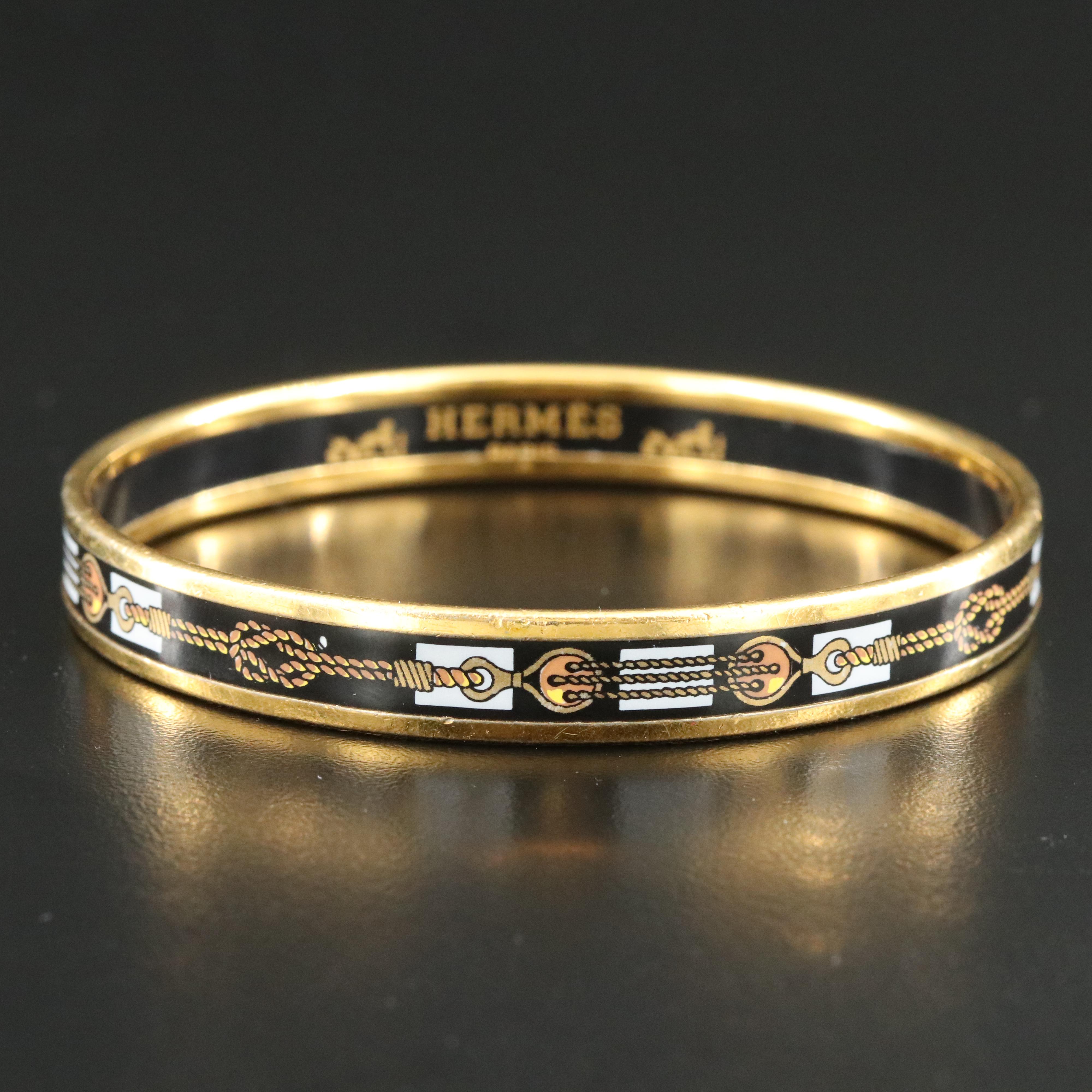 Hermès Rope Motif Enamel Narrow Bangle