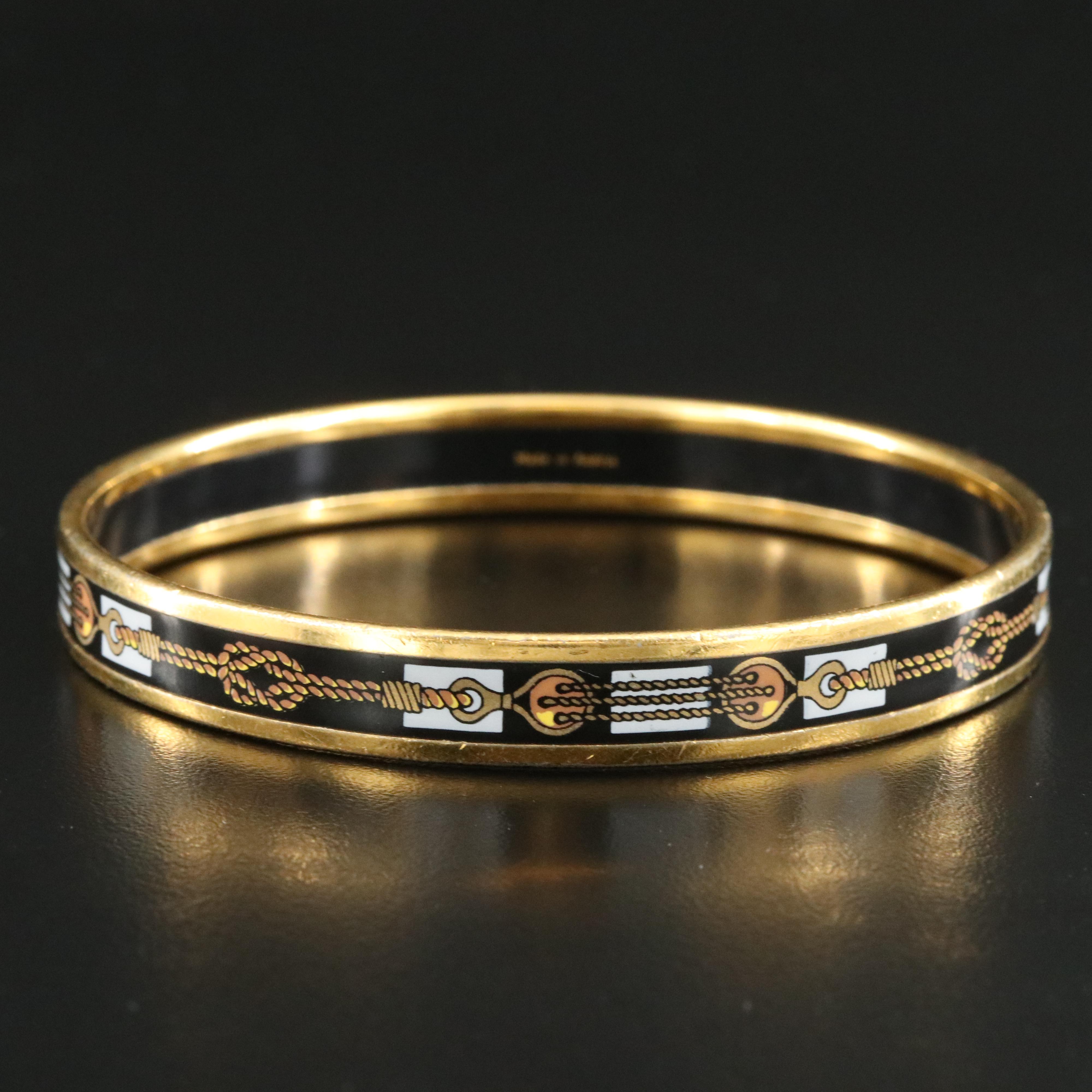 Hermès Rope Motif Enamel Narrow Bangle