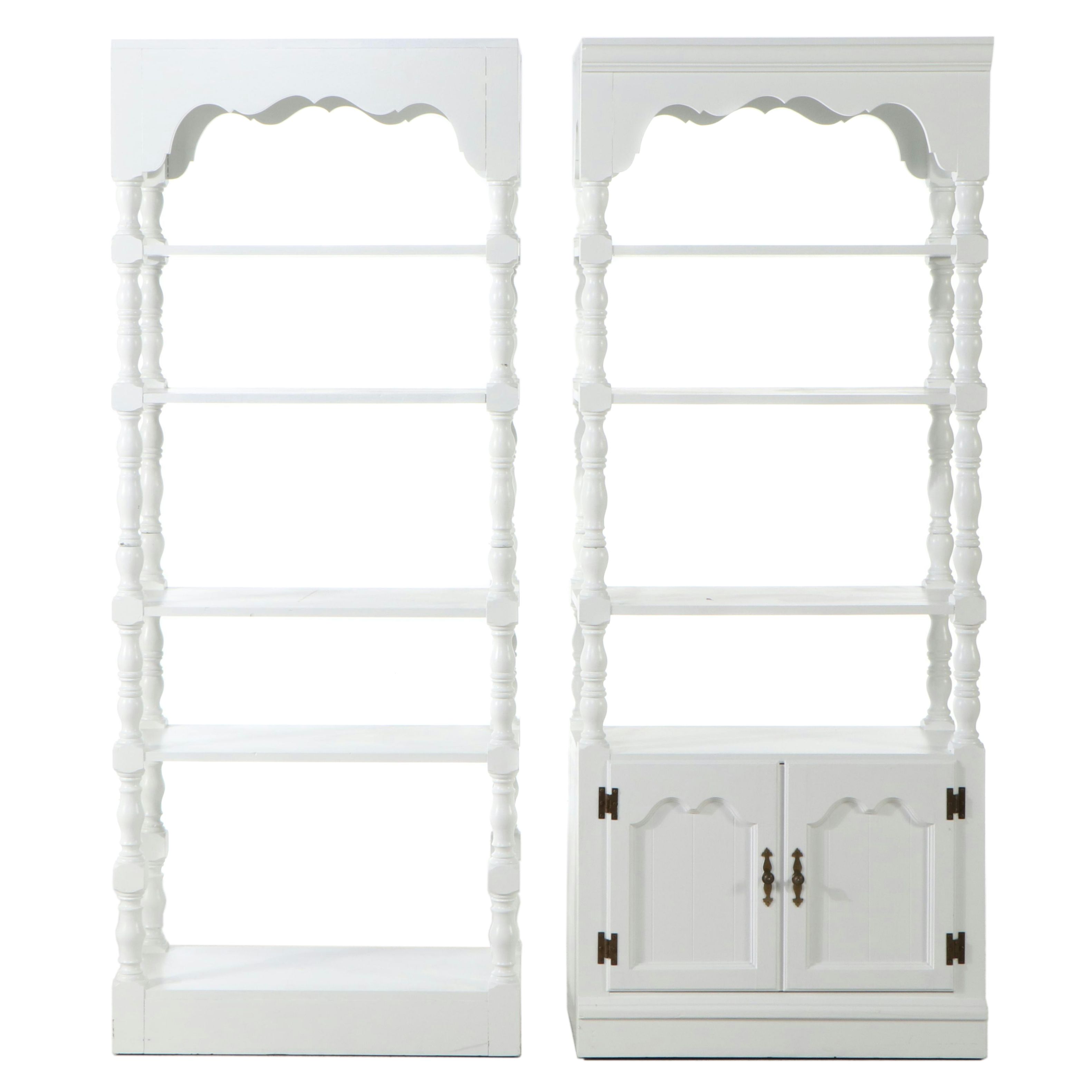 Pair of Colonial Style White-Painted Wood Valanced Bookcases