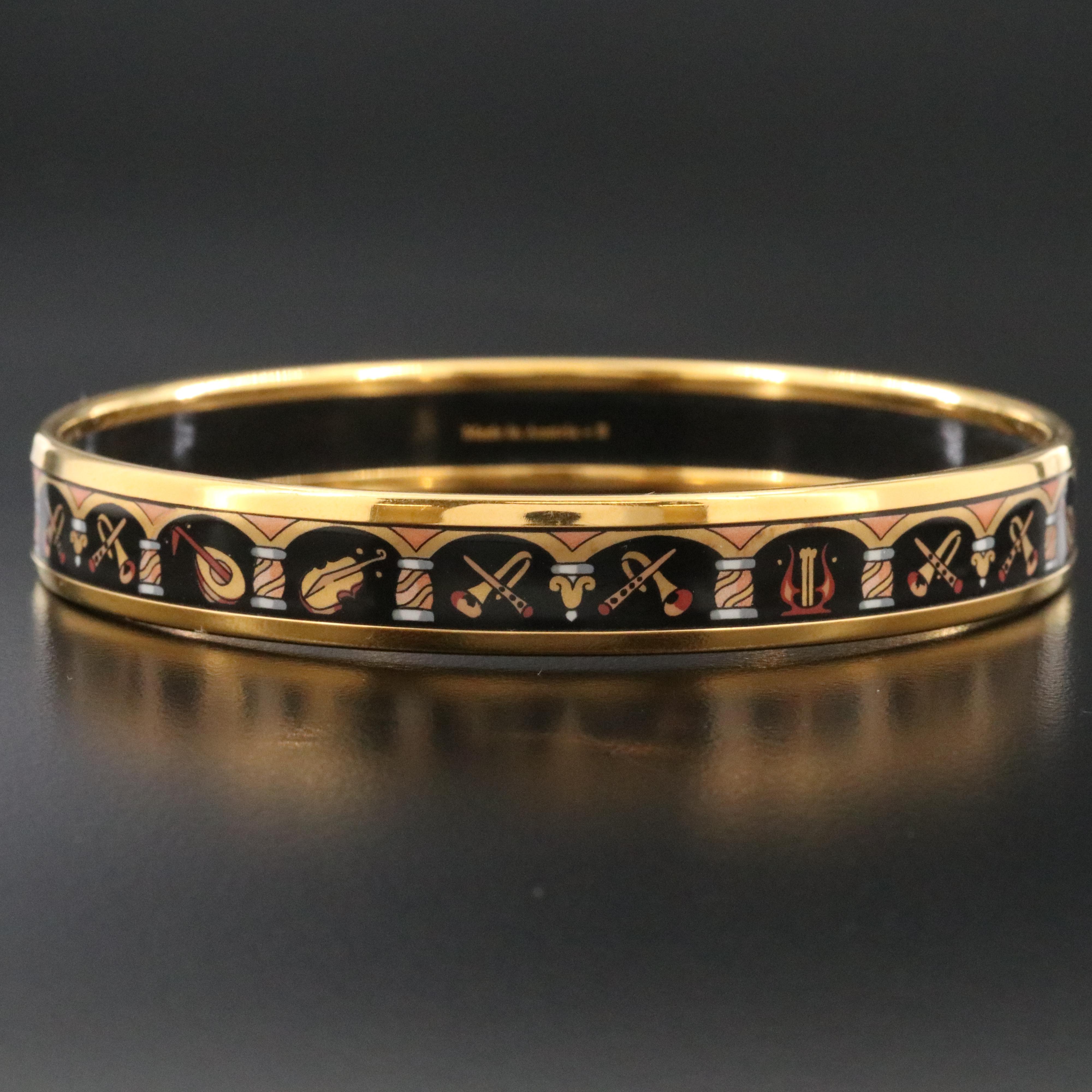 Hermès Enamel Musical Instruments Narrow Bangle
