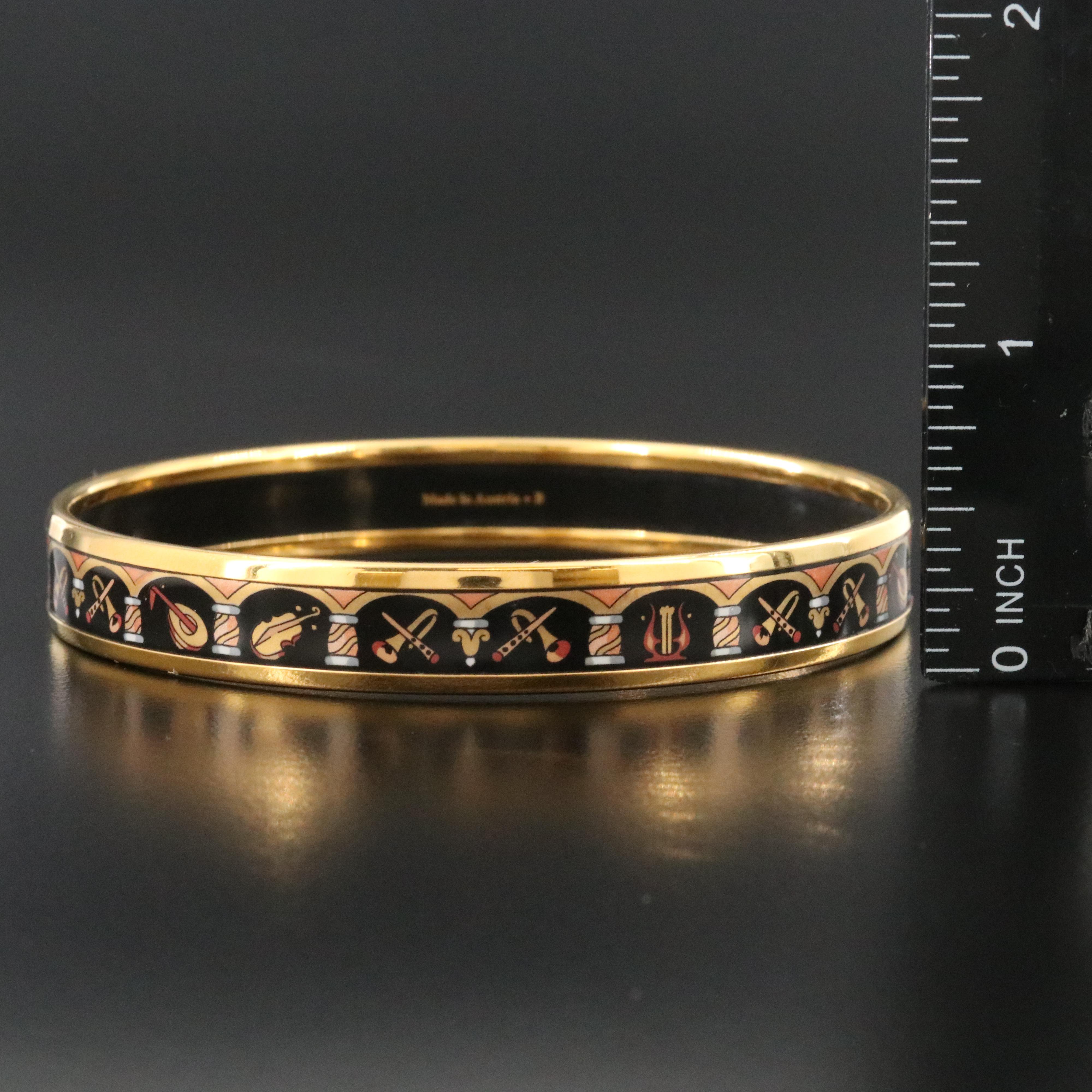 Hermès Enamel Musical Instruments Narrow Bangle
