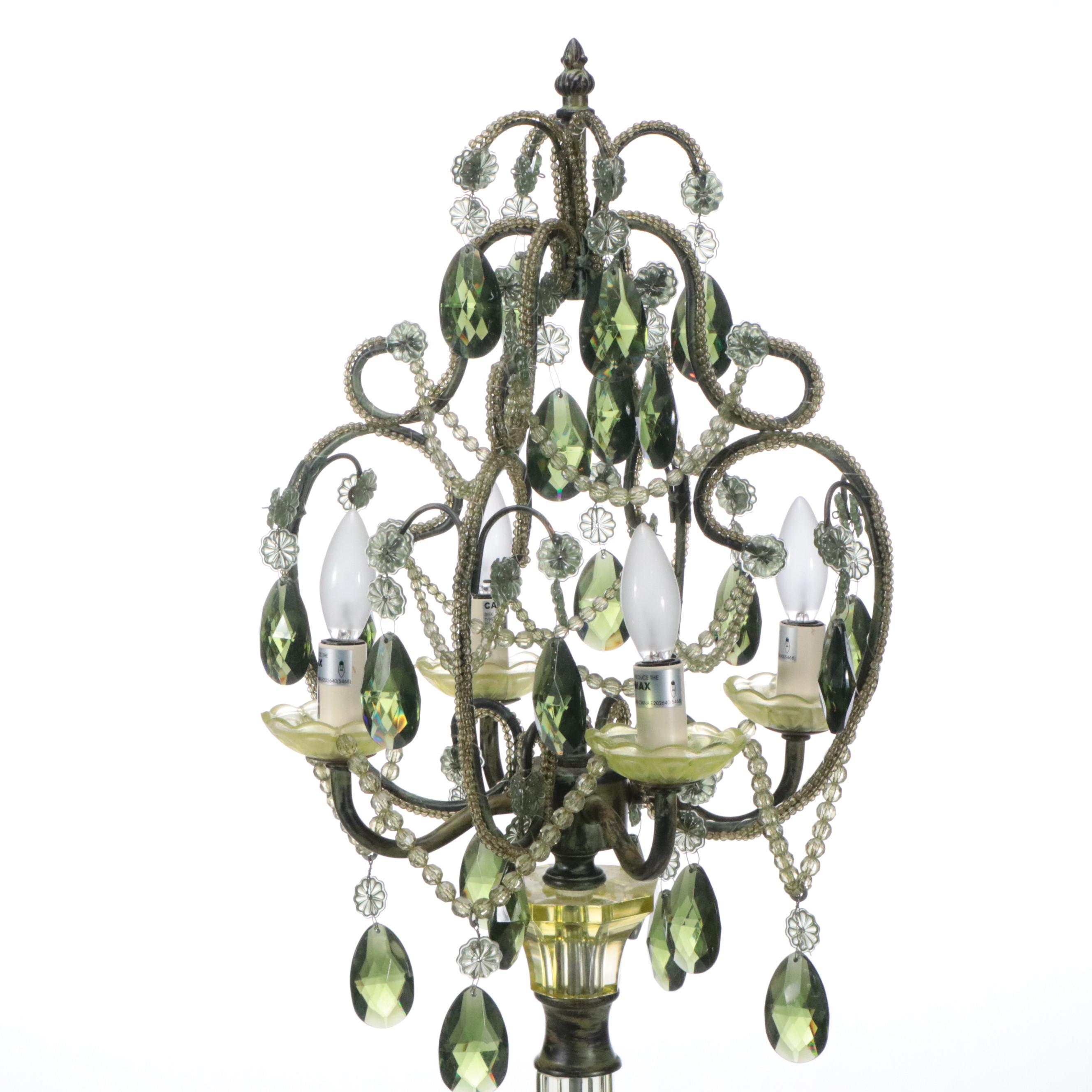 Yellow and Green Crystal Chandelier Adapted as Table Lamp