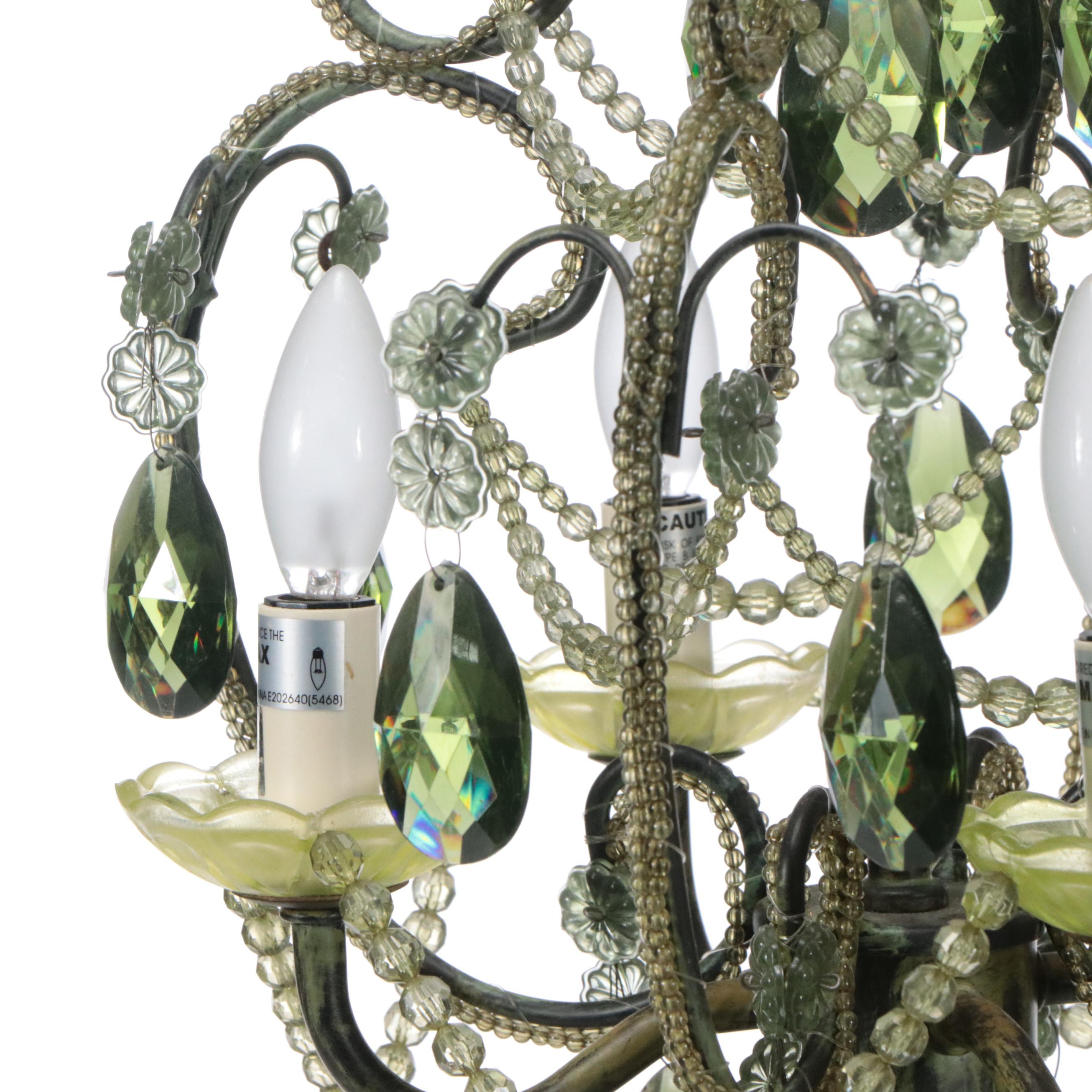 Yellow and Green Crystal Chandelier Adapted as Table Lamp